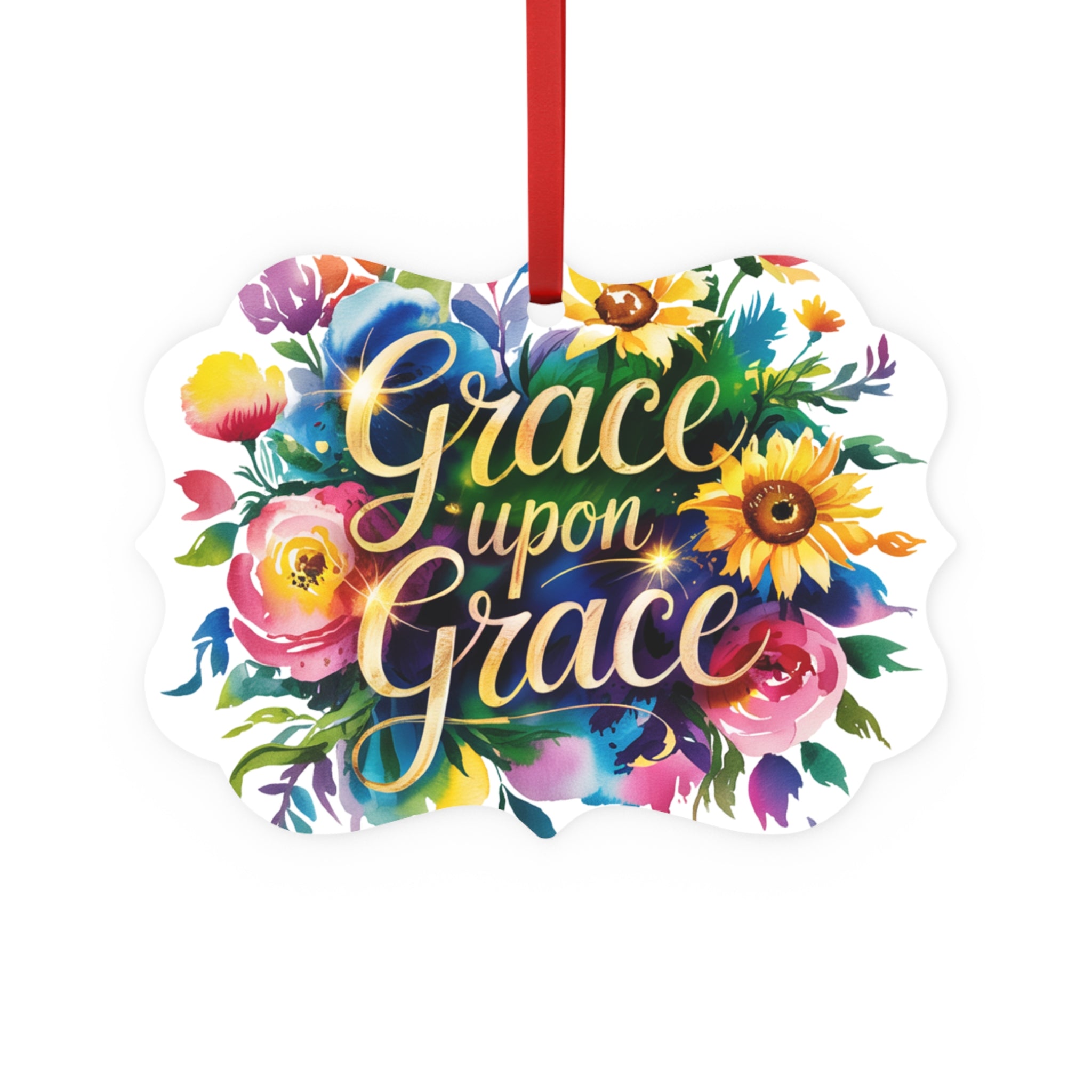 Floral Metal Ornament - Grace Upon Grace - Home Decor, Gift, Holiday Decoration, Wall Art, Personalized Ornament
