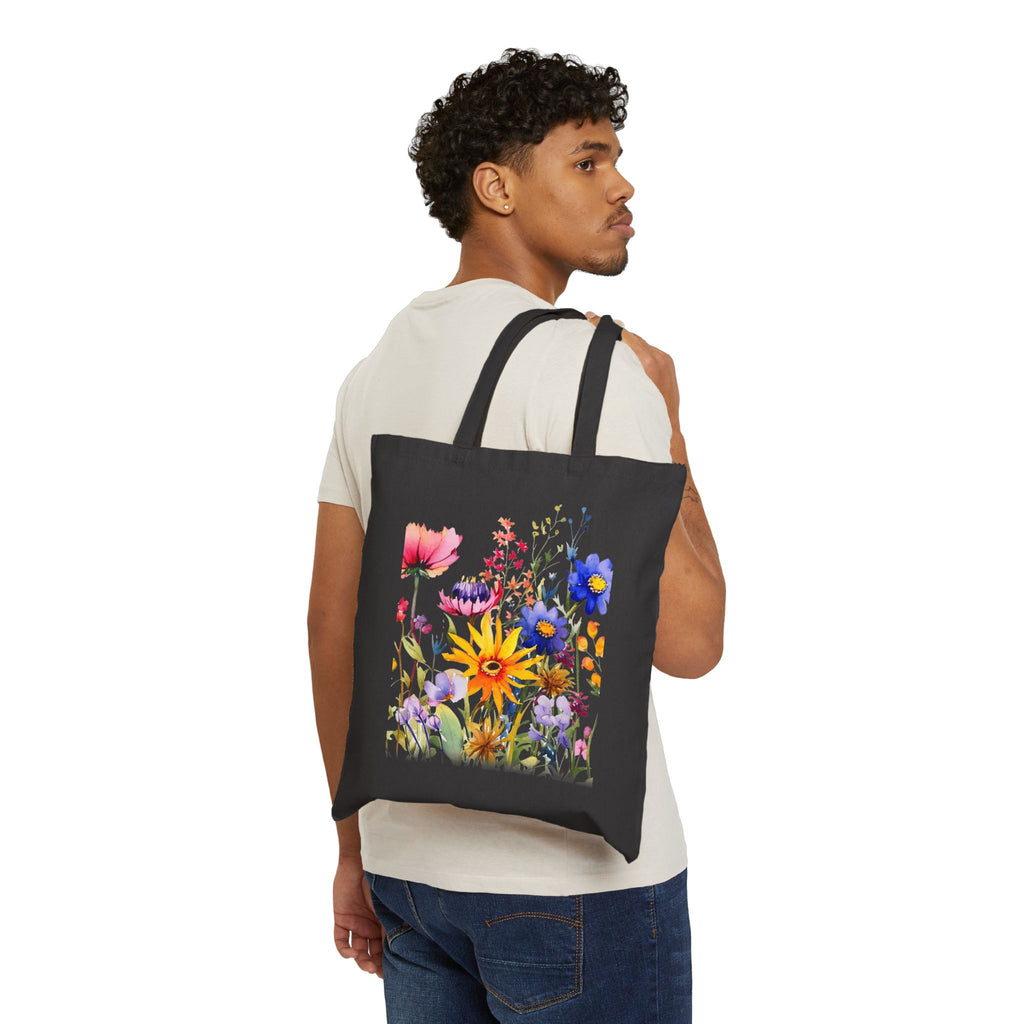 Floral Cotton Canvas Tote Bag, Eco-Friendly Shopping Bag, Reusable Tote for Beach, Grocery, Gifts, Spring Floral Design