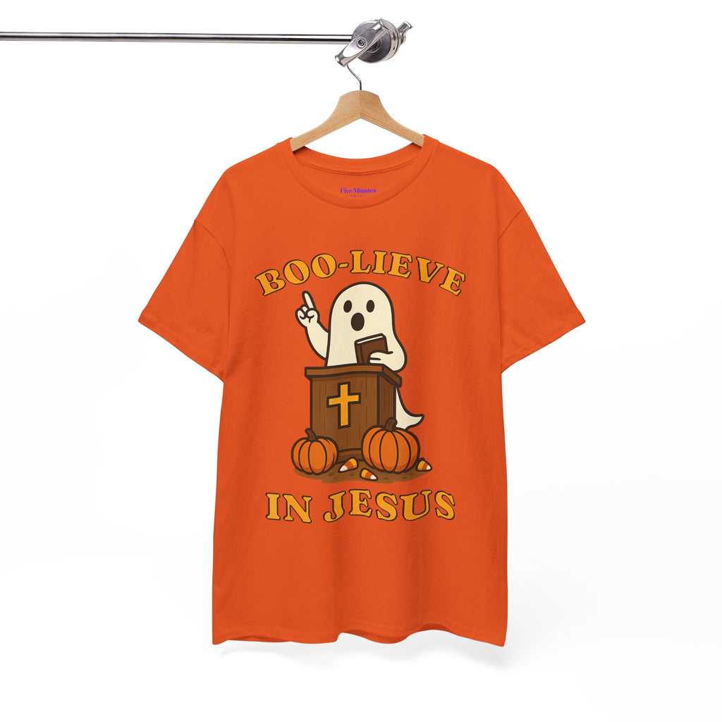 Boo-Lieve in Jesus Tee, Halloween Shirt, Unisex Cotton Tee, Fall Fashion, Religious T-Shirt, Spooky Season Apparel