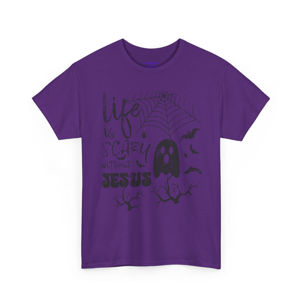 Halloween Ghost Tee: Life is Scary Without Jesus, Unisex Heavy Cotton T-Shirt, Halloween Shirt, Faith-Based Apparel, Cute Ghost Tee, [...]