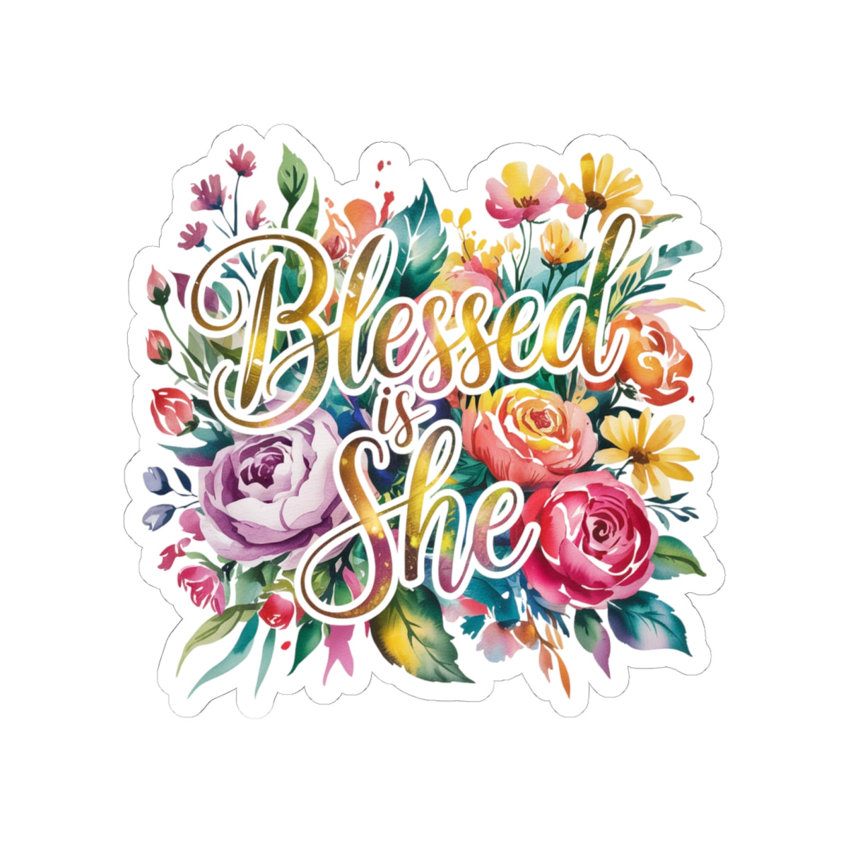 Blessed is She Floral Stickers, Inspirational Kiss-Cut Stickers for Laptops, Journals, Gifts for Her, Christian Decor