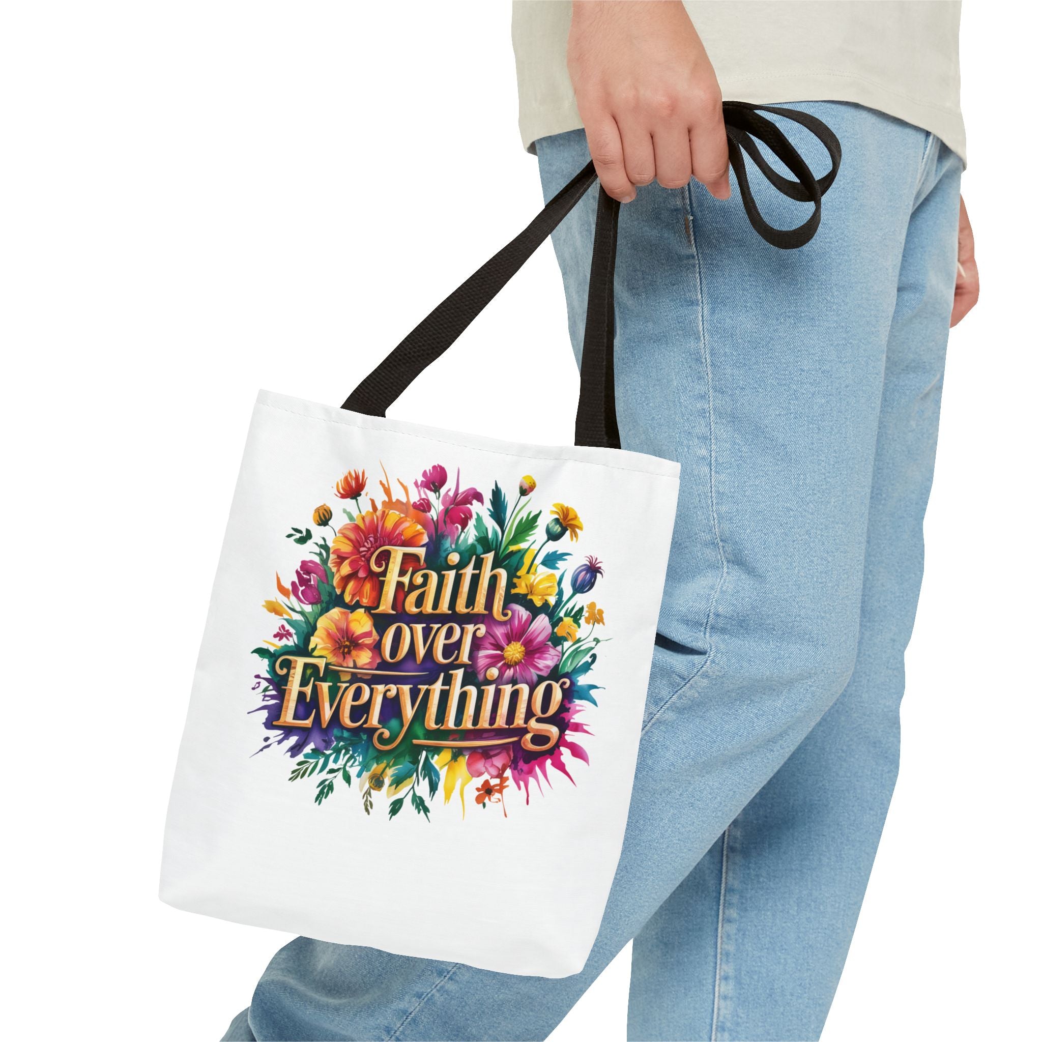 Faith Over Everything Tote Bag - Personalized Floral Design, Gift for Her, Everyday Use, Eco-Friendly Shopping, Inspirational Quote