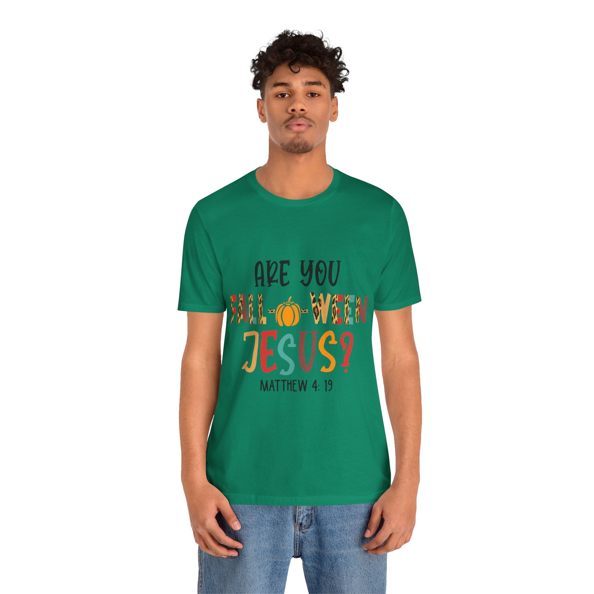 Fall-Themed Jesus Tee | Unisex Jersey Short Sleeve T-Shirt, Halloween Church Wear, Faith-Based Gift, Cozy Casual Top