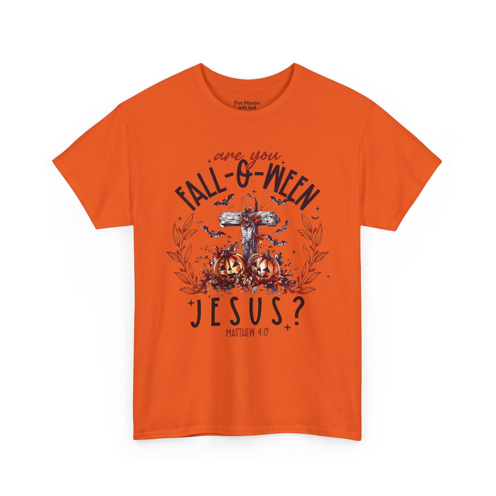 Fall-O-Ween Jesus Unisex Heavy Cotton Tee, Halloween Shirt, Christian T-Shirt, Autumn Apparel, Gift for Him/Her