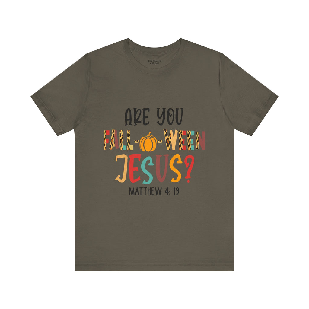 Fall-Themed Jesus Tee | Unisex Jersey Short Sleeve T-Shirt, Halloween Church Wear, Faith-Based Gift, Cozy Casual Top