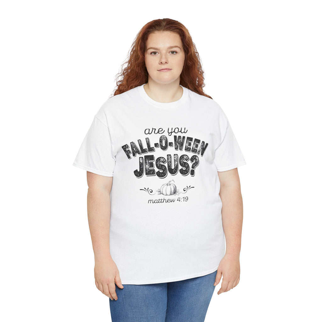 Fall-Themed Tee, Are You Fall-O-Ween Jesus, Unisex Cotton Shirt, Funny Fall Apparel, Halloween T-Shirt, Thanksgiving Gift Ideas