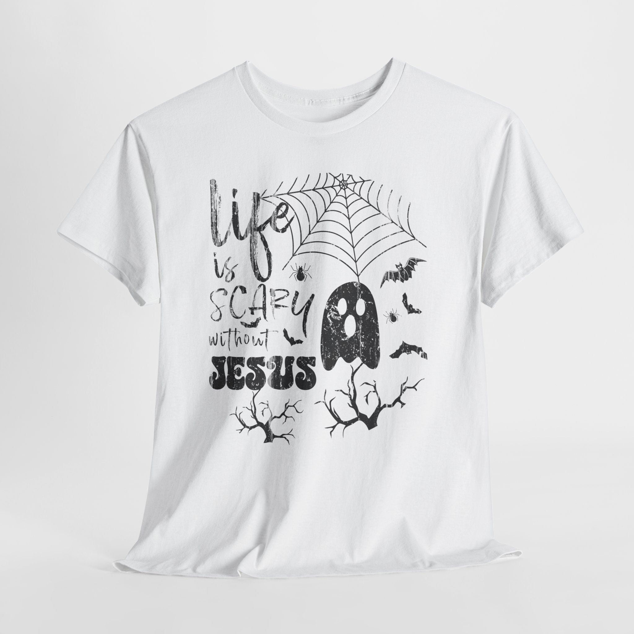 Halloween Ghost Tee: Life is Scary Without Jesus, Unisex Heavy Cotton T-Shirt, Halloween Shirt, Faith-Based Apparel, Cute Ghost Tee, [...]