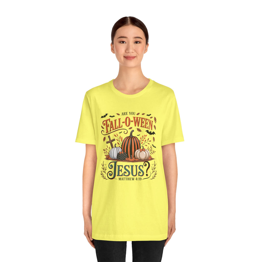 Fall-O-Ween Jesus Tee, Funny Fall T-Shirt, Unisex Pumpkin Shirt, Halloween Christian Top, Autumn Graphic Tee, Religious Casual Wear