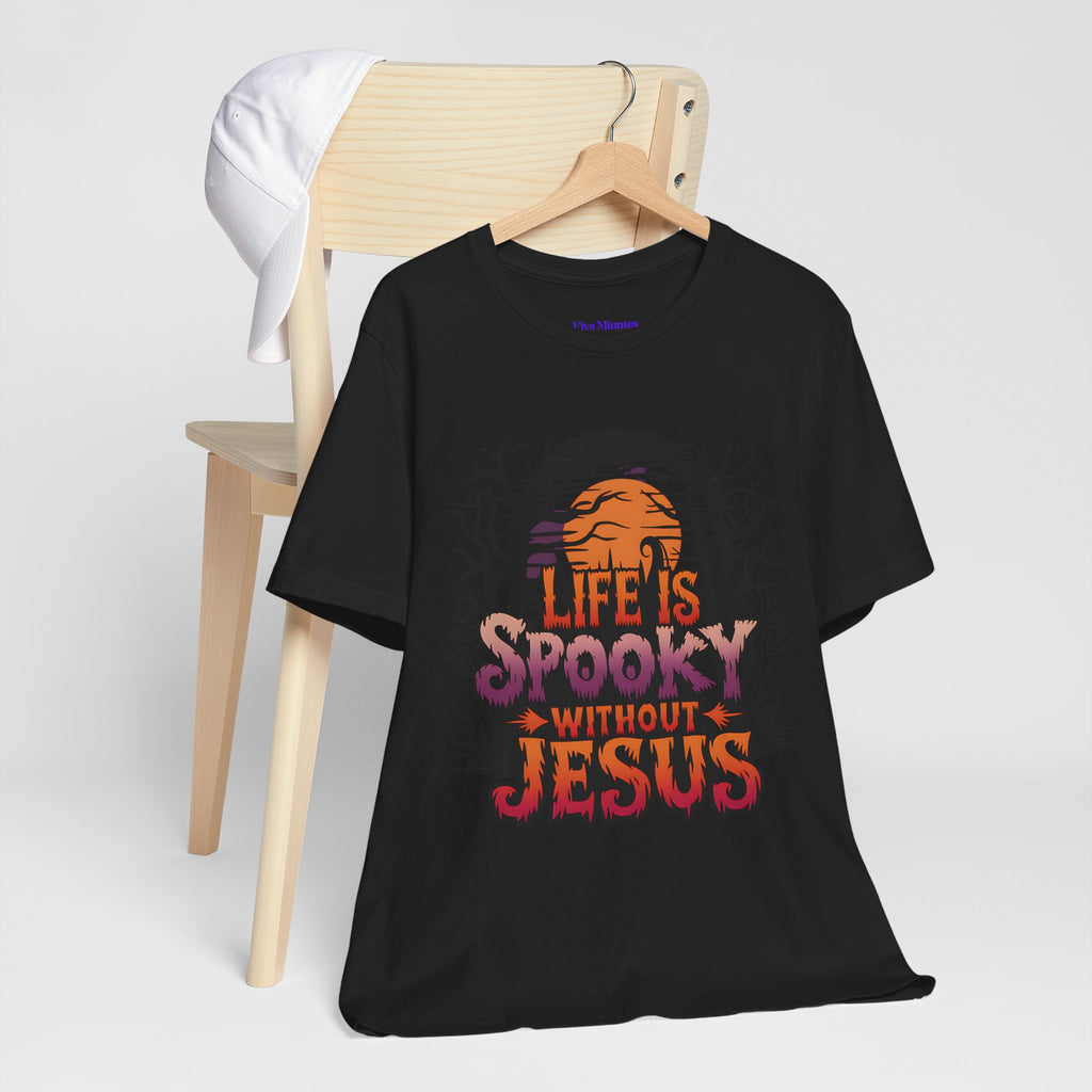 Spooky Jesus Tee - Short Sleeve Unisex Jersey Shirt, Halloween Apparel, Faith-Based Gift, Casual Wear, Everyday Comfort