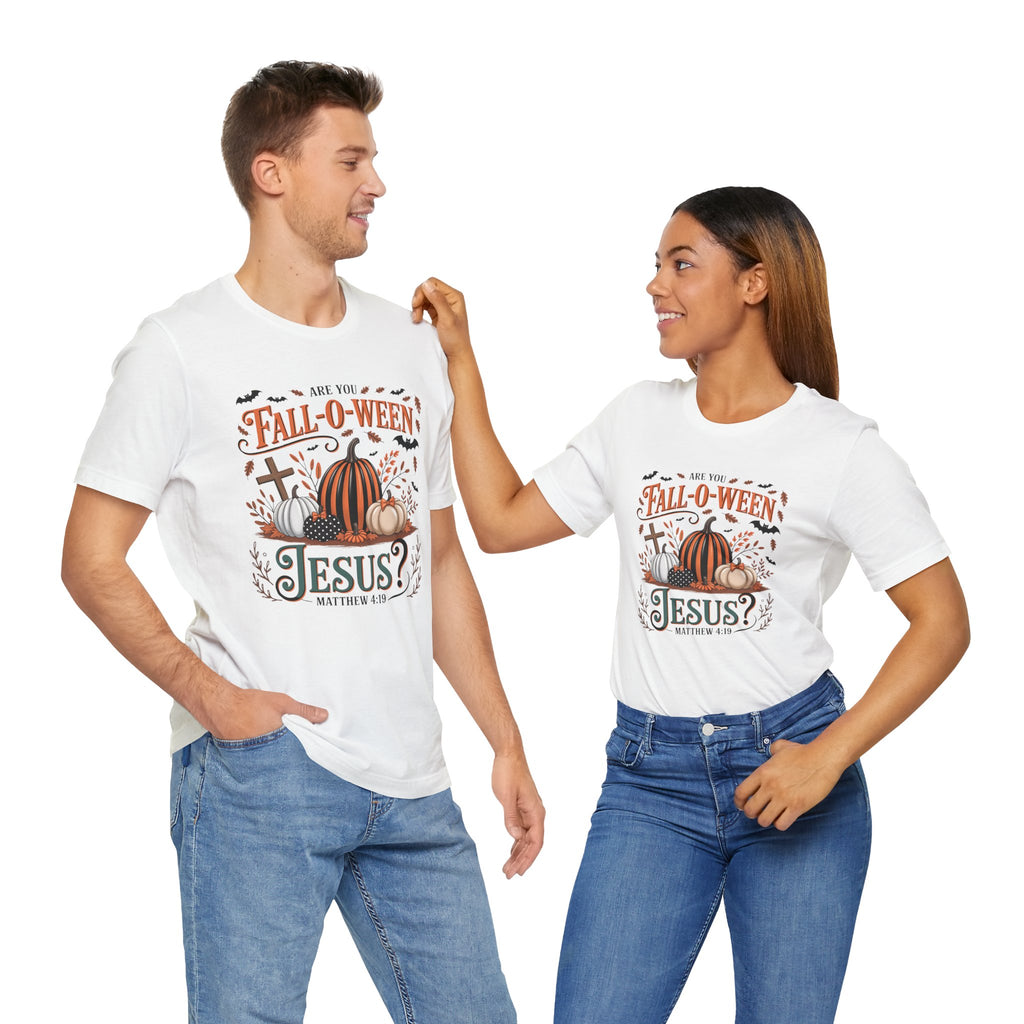 Fall-O-Ween Jesus Tee, Funny Fall T-Shirt, Unisex Pumpkin Shirt, Halloween Christian Top, Autumn Graphic Tee, Religious Casual Wear