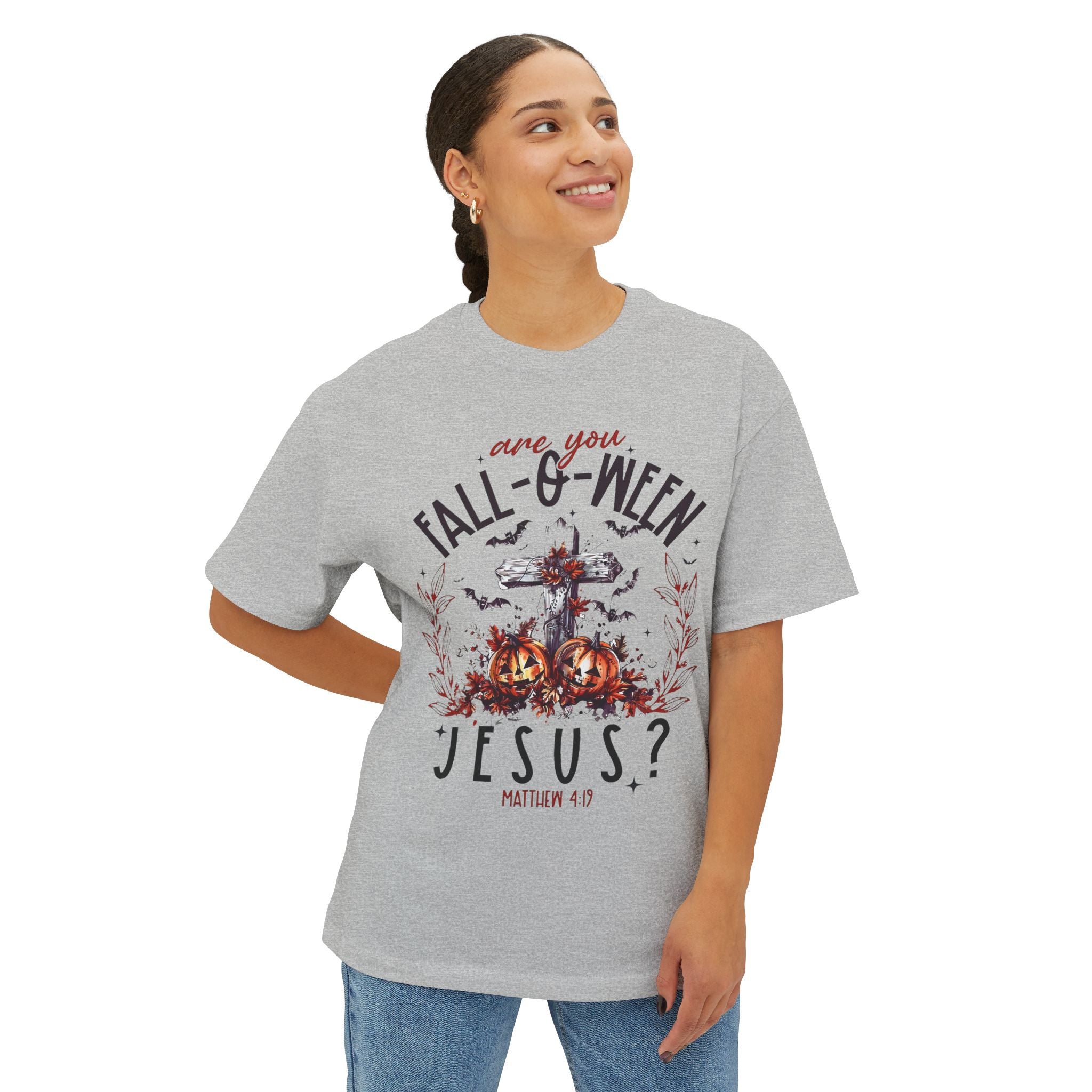 Fall-O-Ween Jesus Boxy Tee, Oversized T-Shirt for Halloween, Unisex, Funny Christian Tee, Casual Fall Wear, Unique Gift Idea