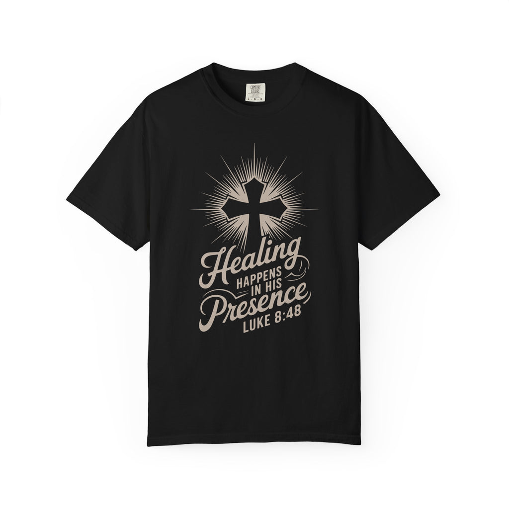 Inspirational Cross Tee - Healing Happens In His Presence