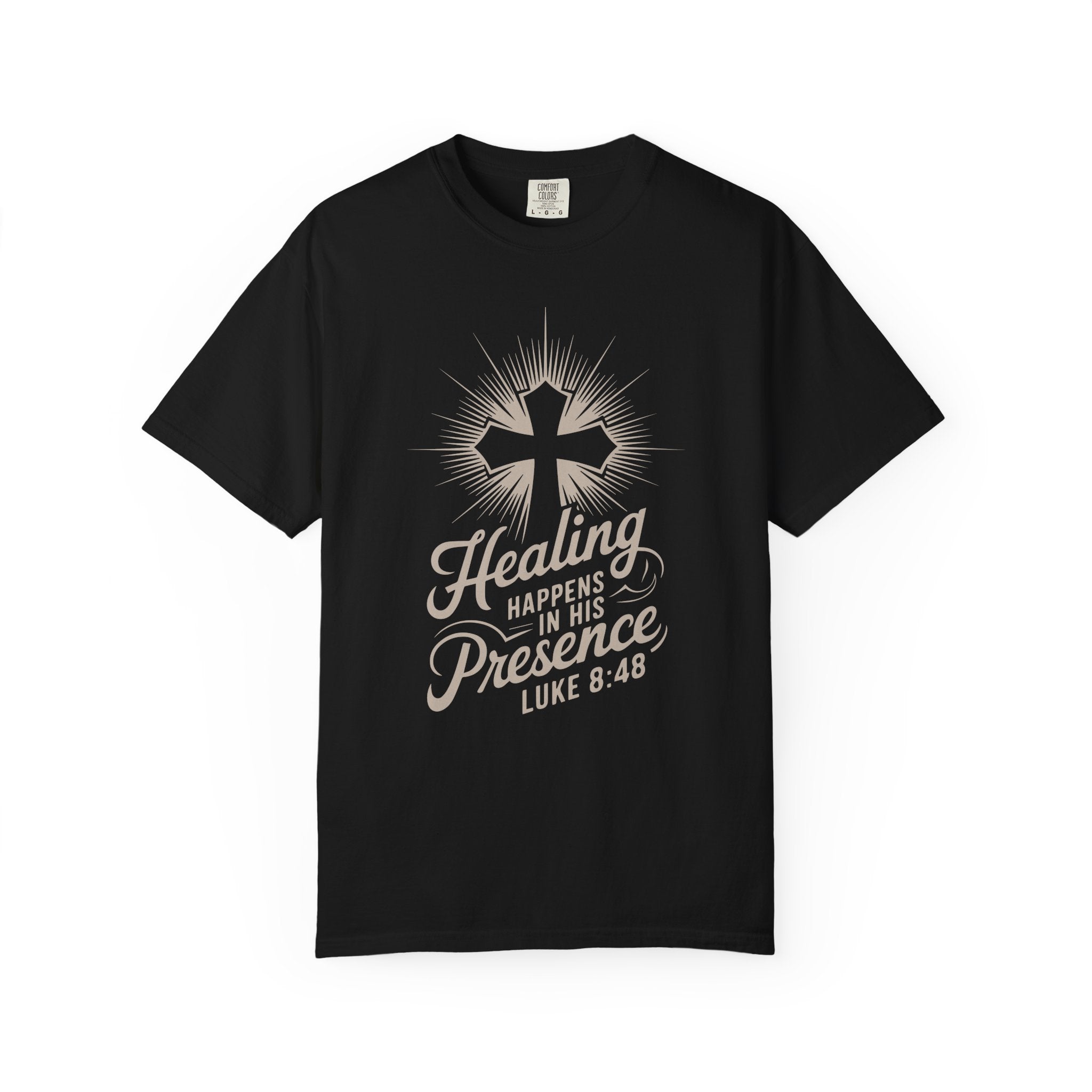 Inspirational Cross Tee - Healing Happens In His Presence