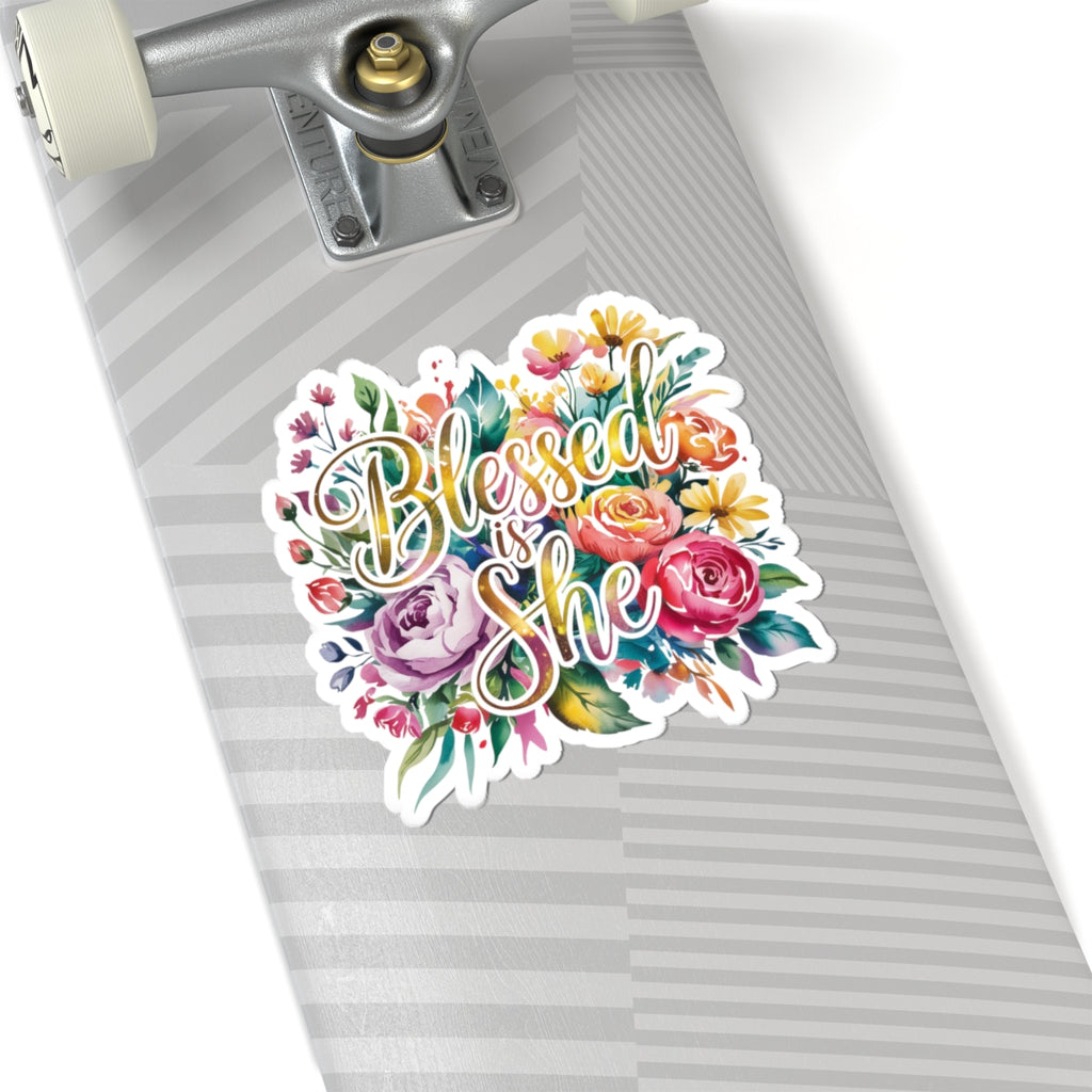 Blessed is She Floral Stickers, Inspirational Kiss-Cut Stickers for Laptops, Journals, Gifts for Her, Christian Decor