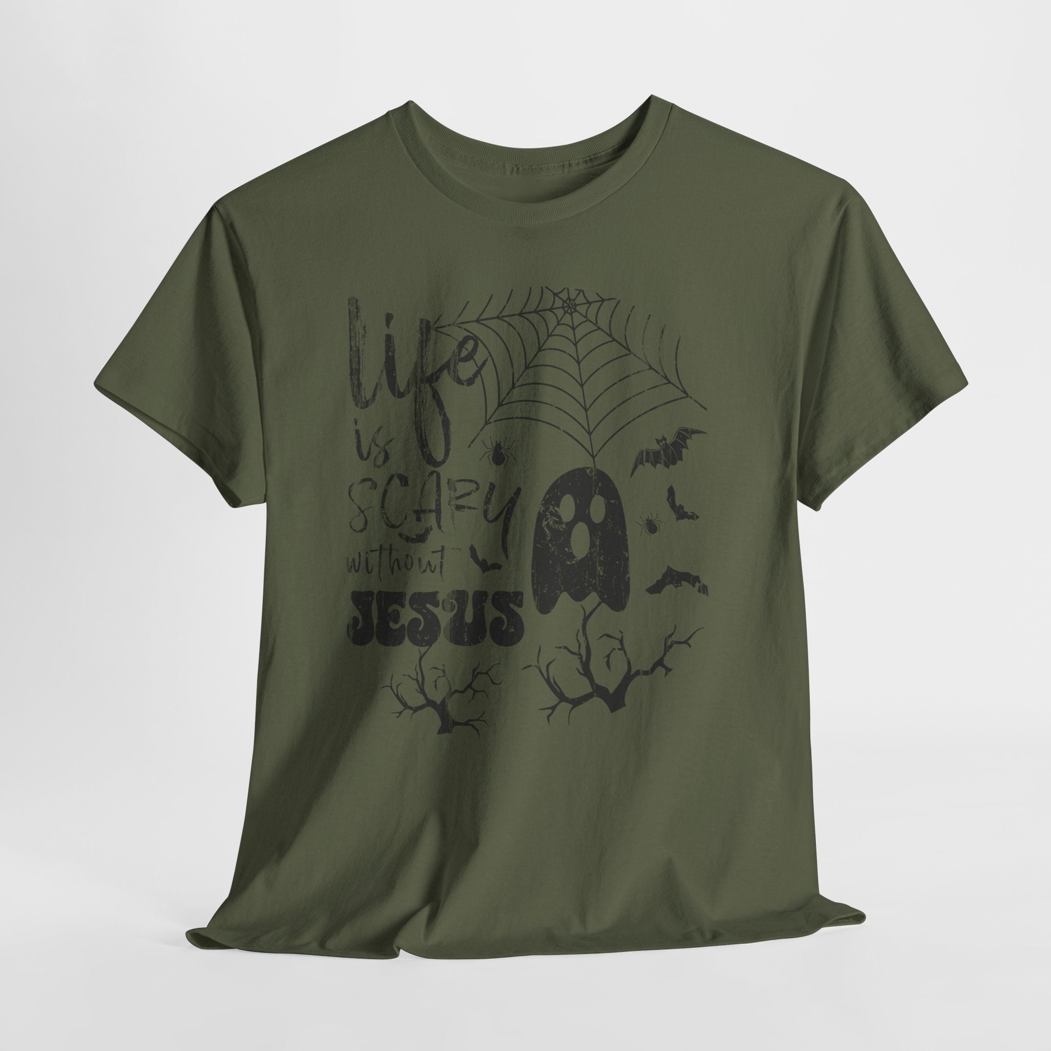 Halloween Ghost Tee: Life is Scary Without Jesus, Unisex Heavy Cotton T-Shirt, Halloween Shirt, Faith-Based Apparel, Cute Ghost Tee, [...]