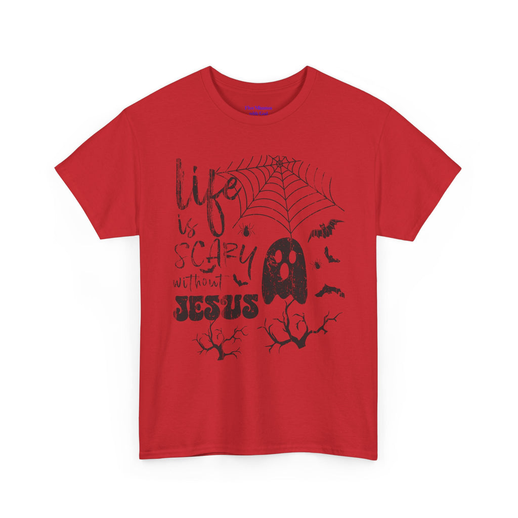 Halloween Ghost Tee: Life is Scary Without Jesus, Unisex Heavy Cotton T-Shirt, Halloween Shirt, Faith-Based Apparel, Cute Ghost Tee, [...]