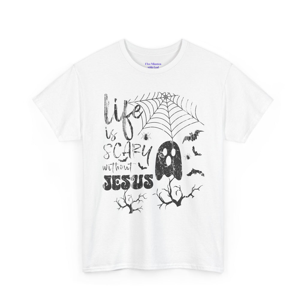 Halloween Ghost Tee: Life is Scary Without Jesus, Unisex Heavy Cotton T-Shirt, Halloween Shirt, Faith-Based Apparel, Cute Ghost Tee, [...]