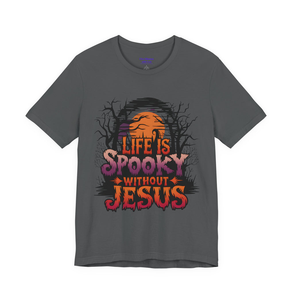Spooky Jesus Tee - Short Sleeve Unisex Jersey Shirt, Halloween Apparel, Faith-Based Gift, Casual Wear, Everyday Comfort