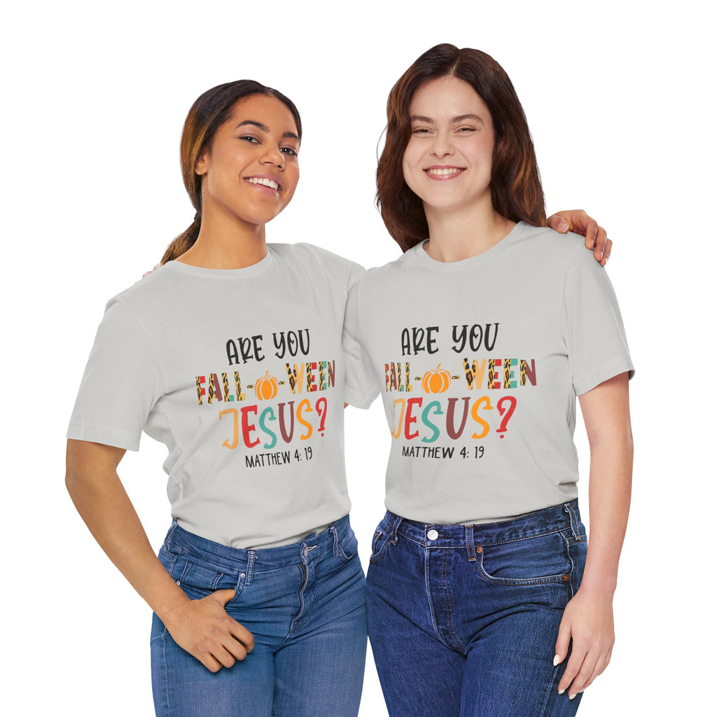 Fall-Themed Jesus Tee | Unisex Jersey Short Sleeve T-Shirt, Halloween Church Wear, Faith-Based Gift, Cozy Casual Top