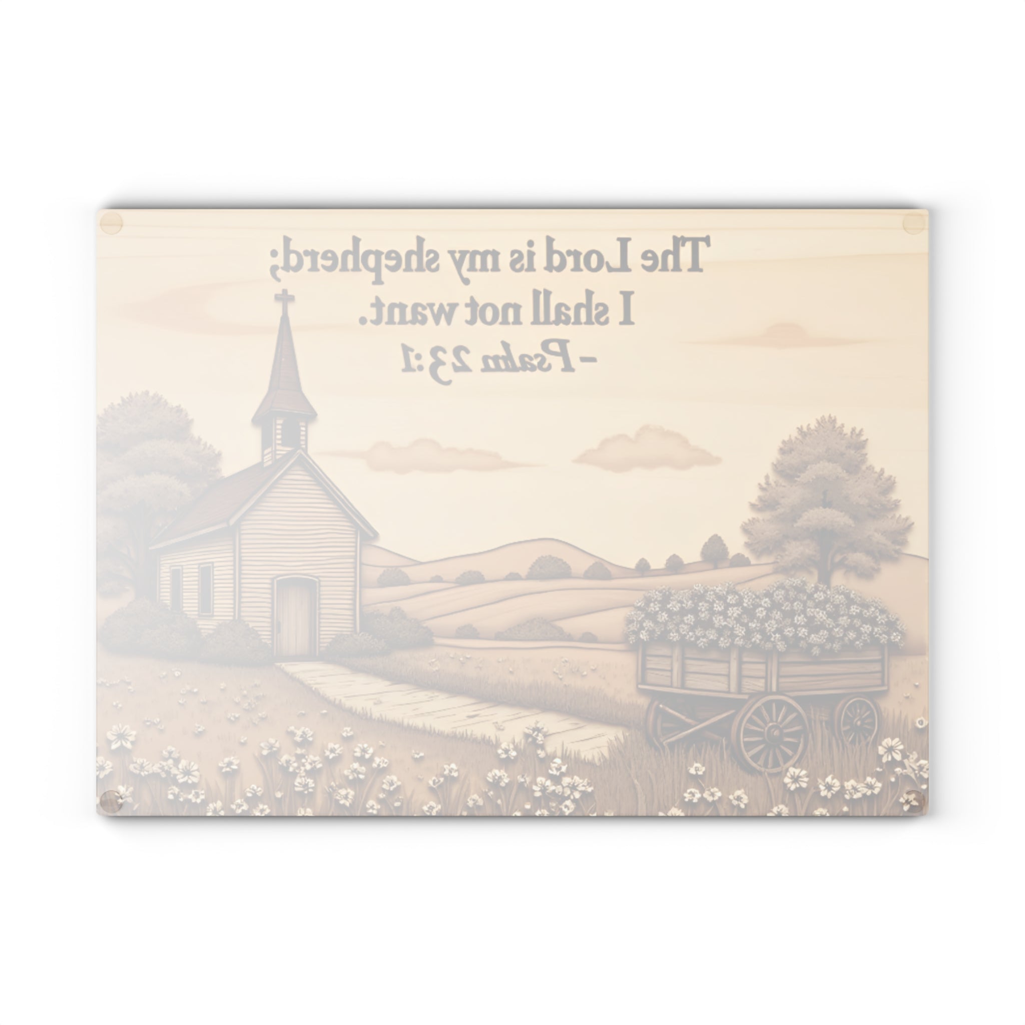 Rustic Farmhouse Glass Cutting Board with Psalm 23:1, Kitchen Accessories, Gift for Mom, Gift, Bible Verse cutting board