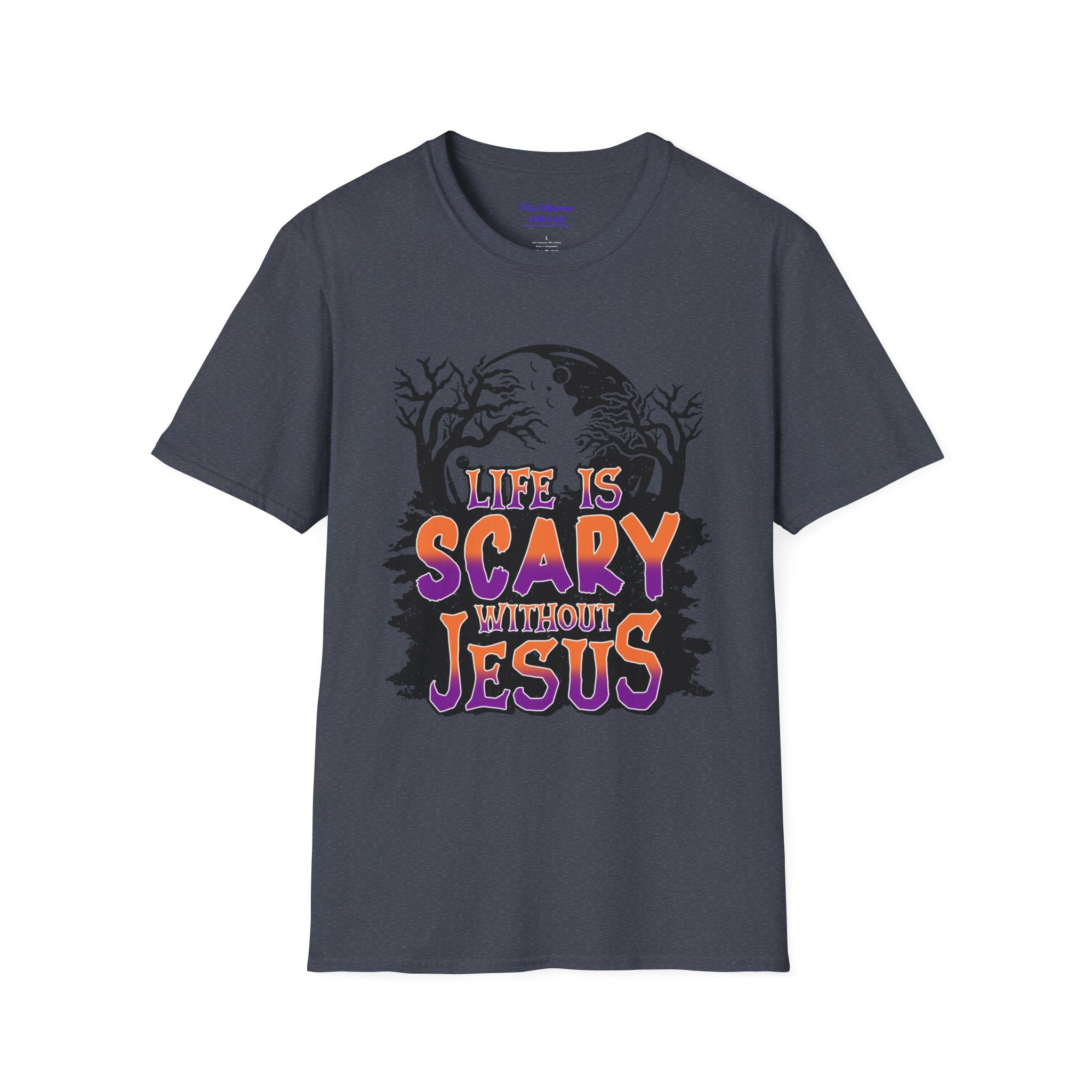 Unisex Softstyle T-Shirt - "Life is Scary Without Jesus" Halloween Tee, Christian Apparel, Faith-Based Gift, Religious T-Shirt