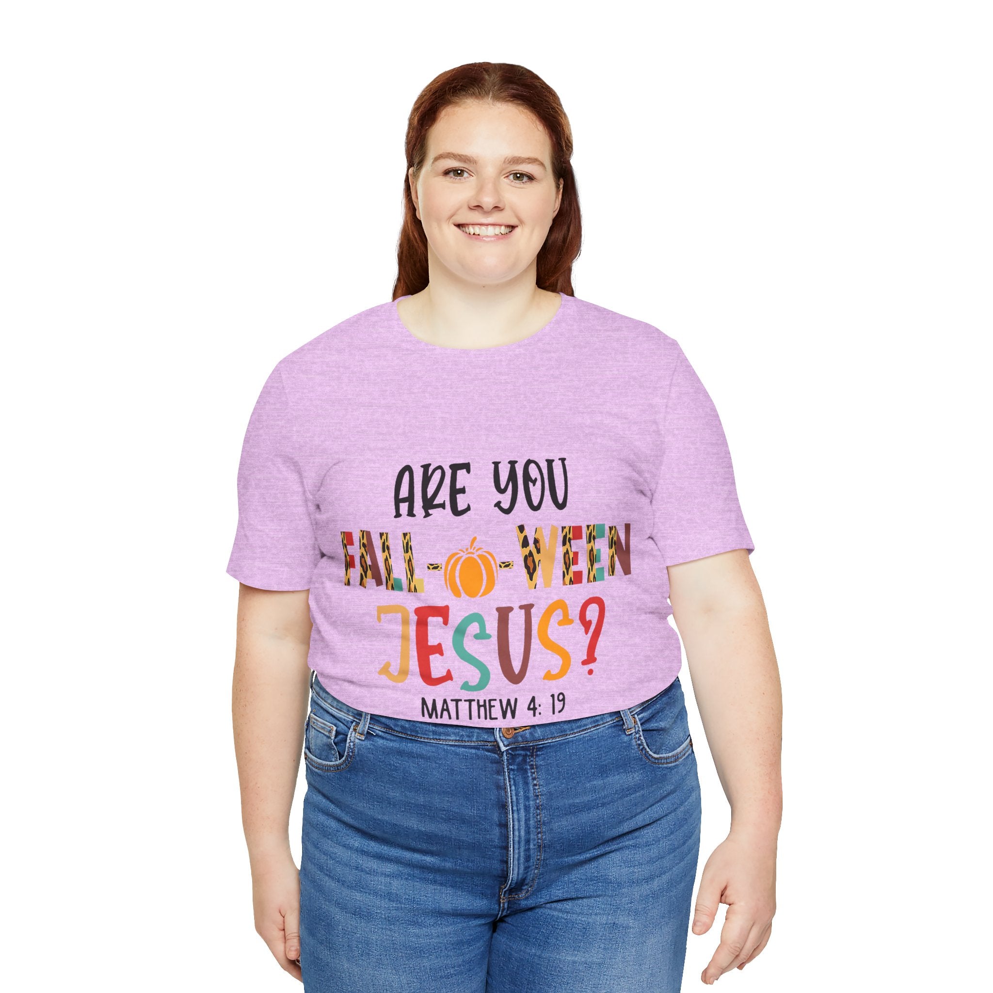 Fall-Themed Jesus Tee | Unisex Jersey Short Sleeve T-Shirt, Halloween Church Wear, Faith-Based Gift, Cozy Casual Top