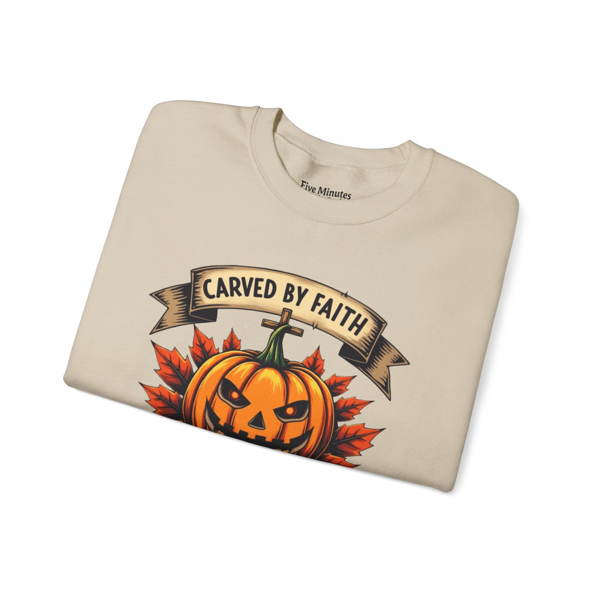 Autumn Pumpkin Sweatshirt - Carved by Faith Lit by Grace, Cozy Fall Fashion, Halloween Gift, Unisex Crewneck, Seasonal Hoodie, Halloween