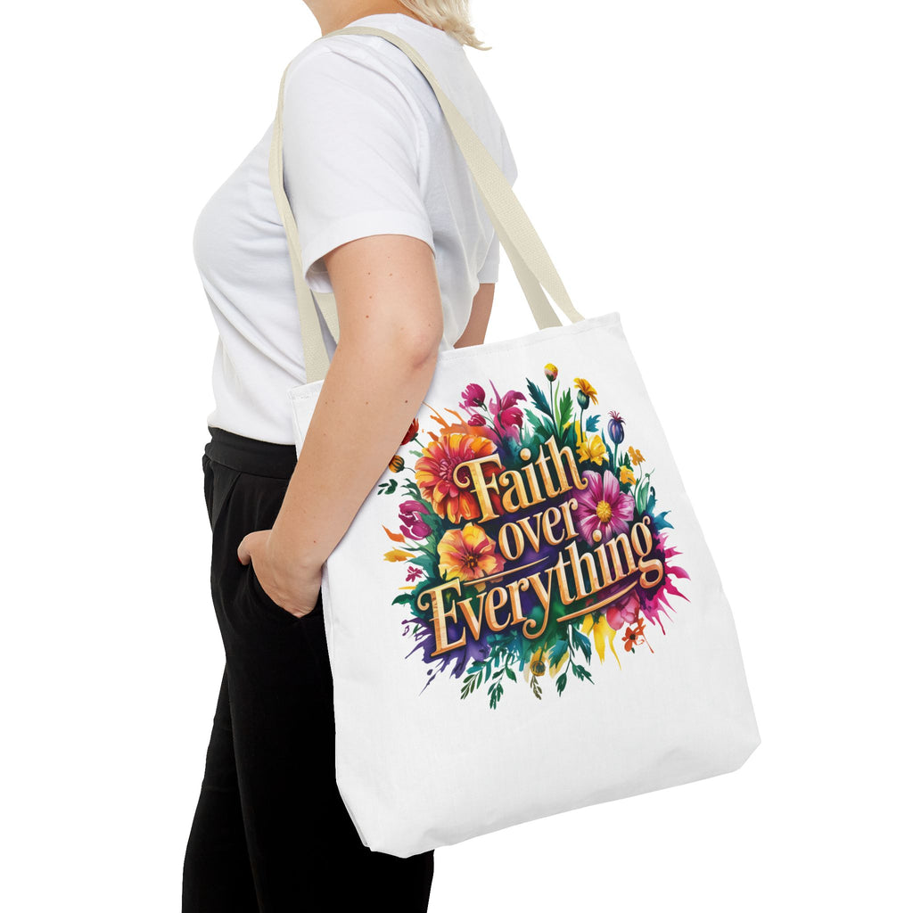 Faith Over Everything Tote Bag - Personalized Floral Design, Gift for Her, Everyday Use, Eco-Friendly Shopping, Inspirational Quote