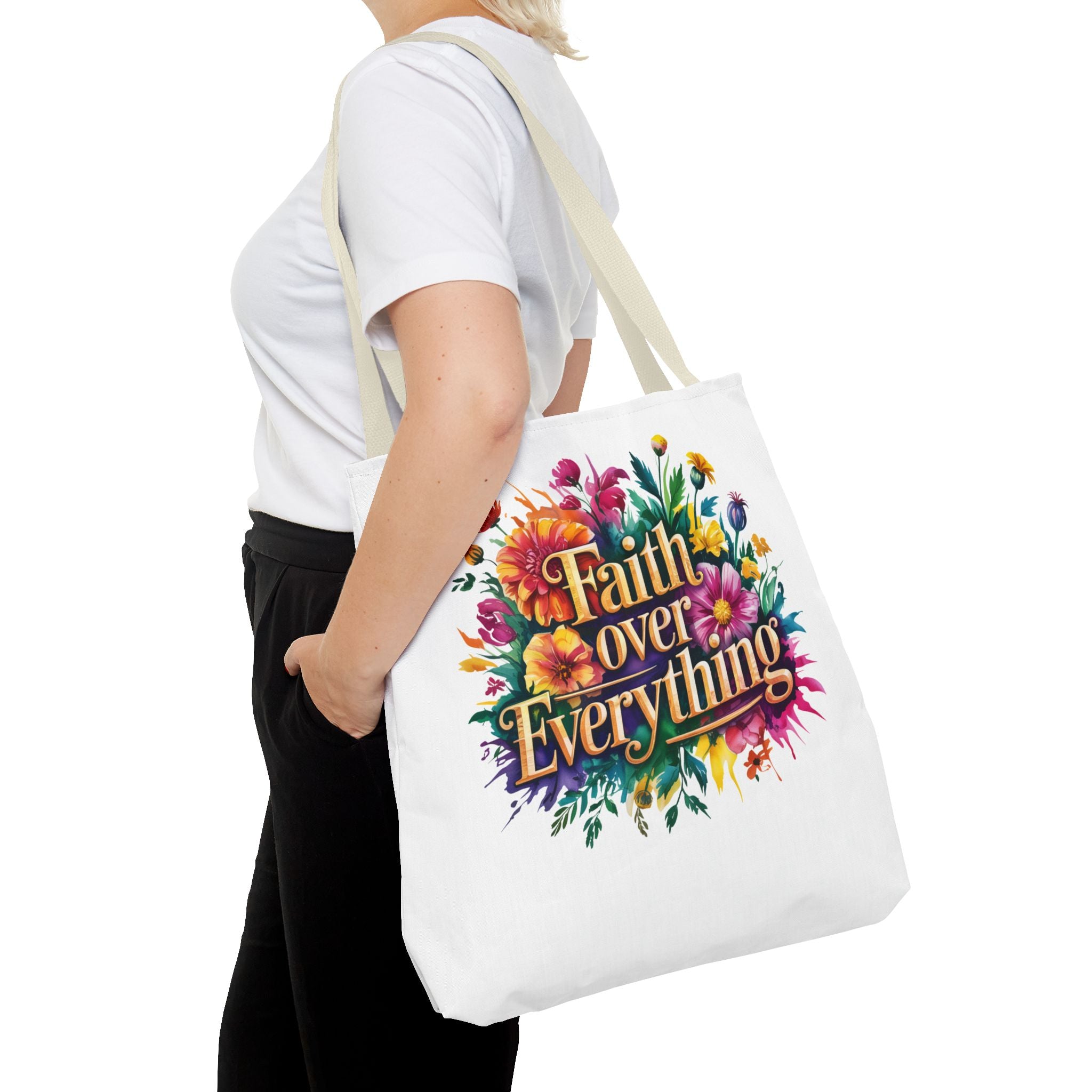 Faith Over Everything Tote Bag - Personalized Floral Design, Gift for Her, Everyday Use, Eco-Friendly Shopping, Inspirational Quote