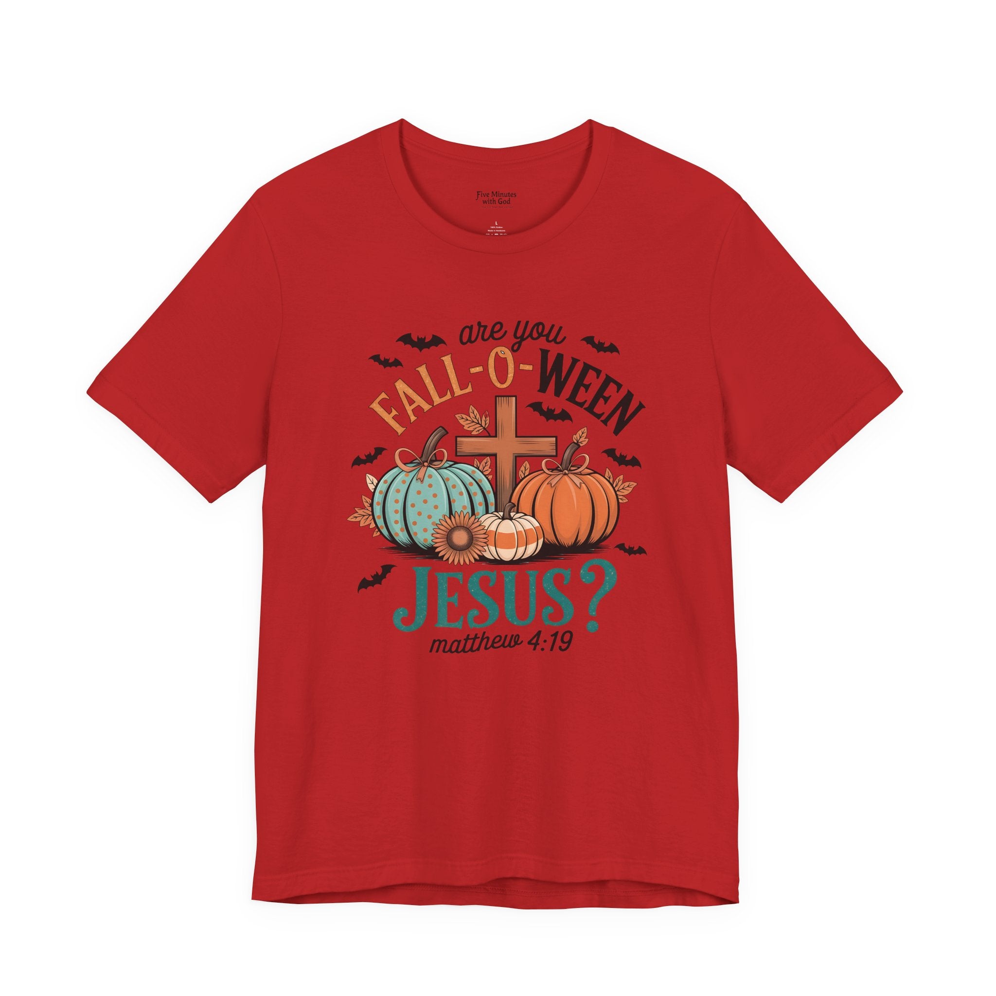 Fall-Themed Jesus T-Shirt, Unisex Short Sleeve Tee, Christian Apparel, Autumn Wear, Pumpkin Design, Halloween Celebration