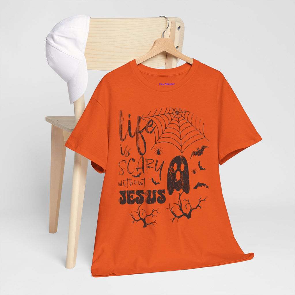 Halloween Ghost Tee: Life is Scary Without Jesus, Unisex Heavy Cotton T-Shirt, Halloween Shirt, Faith-Based Apparel, Cute Ghost Tee, [...]