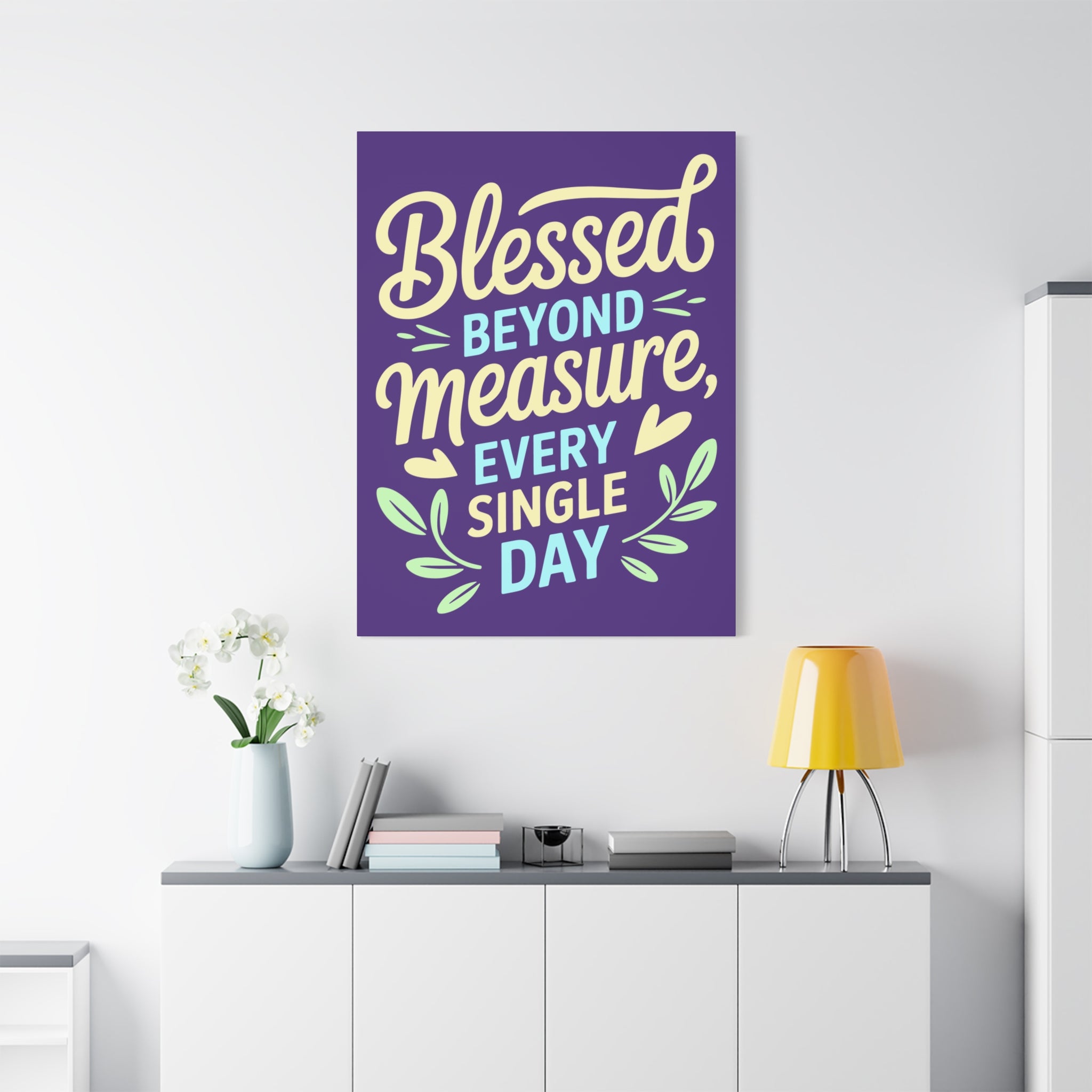 Purple Inspirational Wall Art, Blessed Beyond Measure Canvas, Uplifting Home Decor, Positive Quote Artwork, Gift for Friends & Family