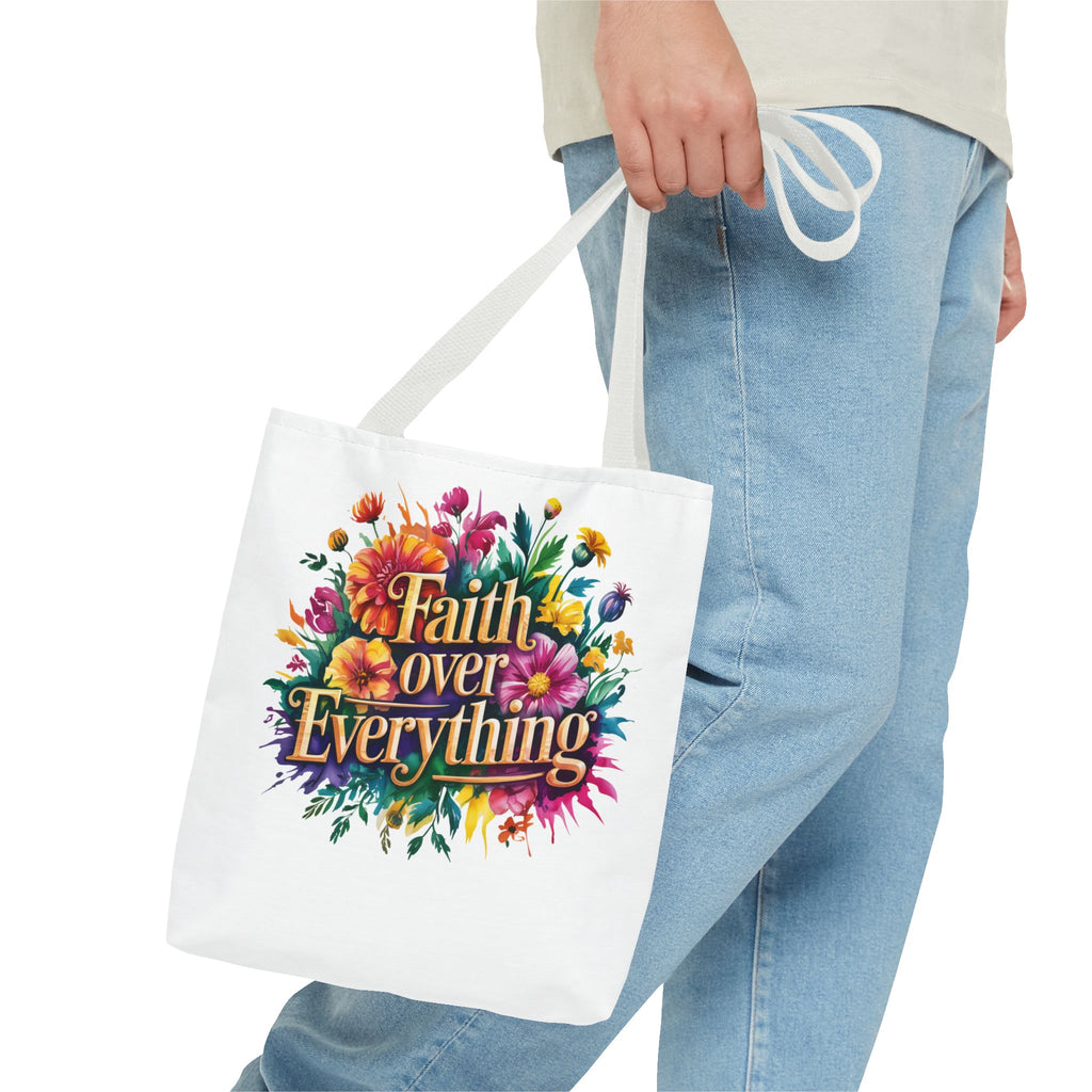Faith Over Everything Tote Bag - Personalized Floral Design, Gift for Her, Everyday Use, Eco-Friendly Shopping, Inspirational Quote