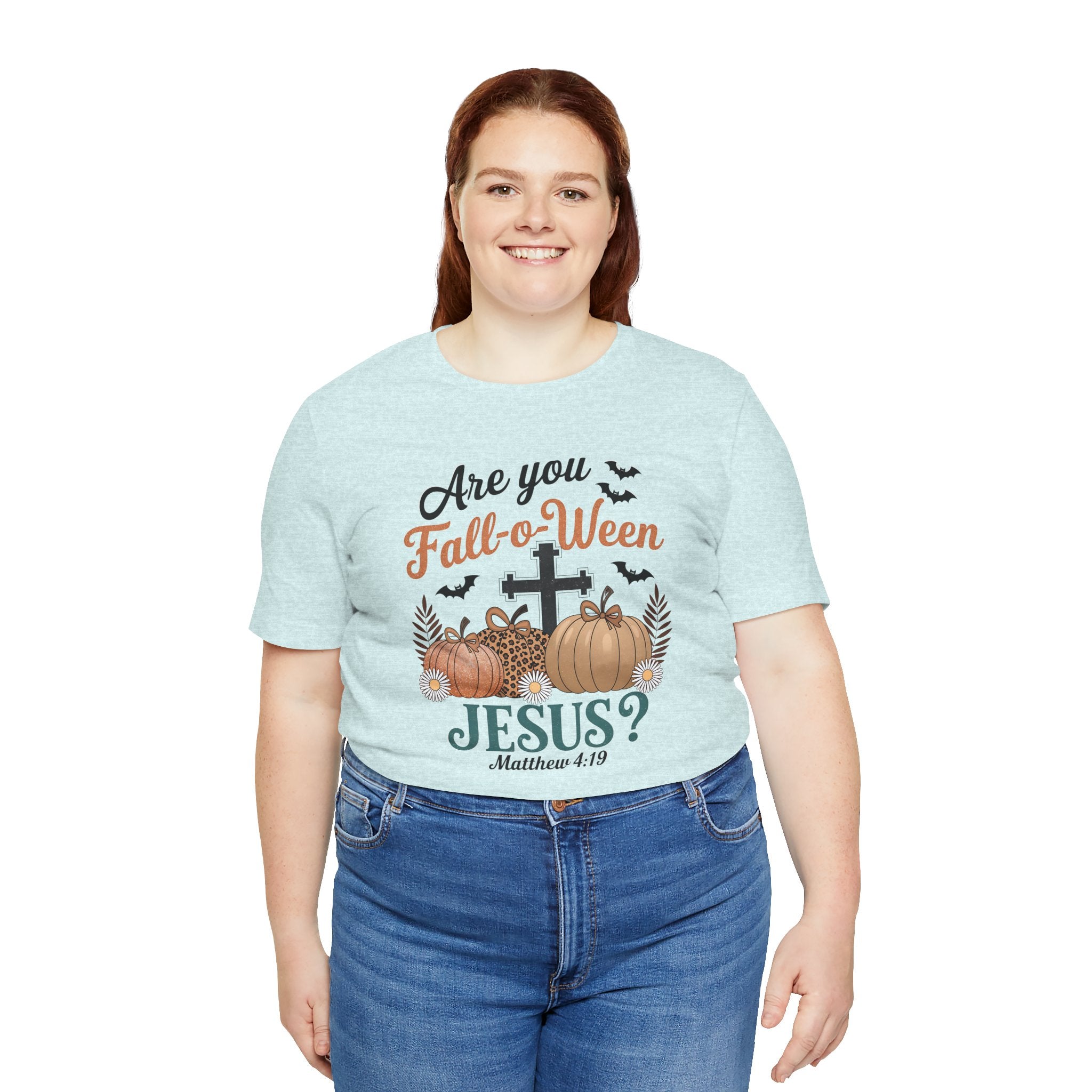 Fall-themed Christian Tee, Are You Fall-o-Ween Jesus?, Unisex Halloween Shirt, Autumn Faith T-Shirt, Pumpkin Design Top
