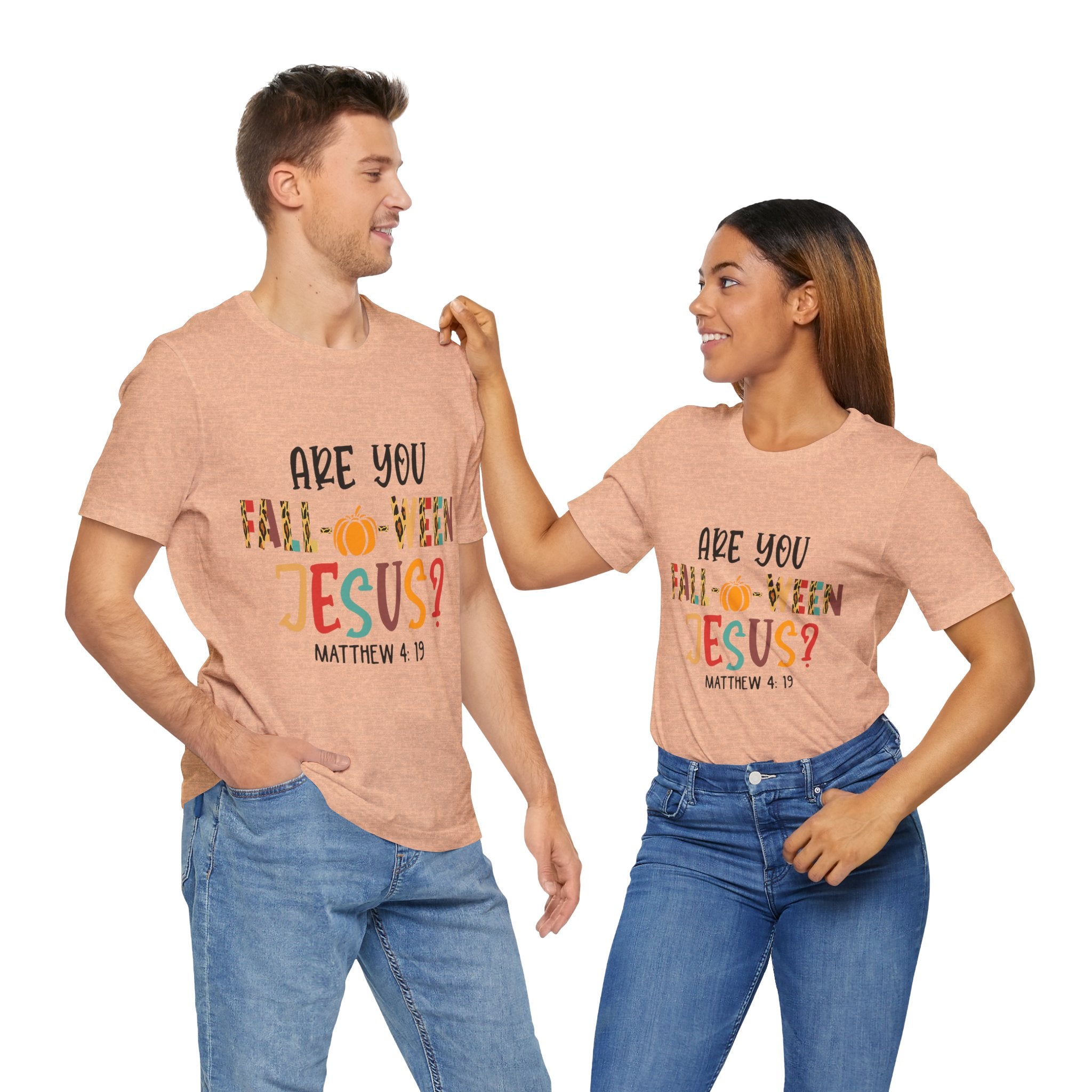 Fall-Themed Jesus Tee | Unisex Jersey Short Sleeve T-Shirt, Halloween Church Wear, Faith-Based Gift, Cozy Casual Top