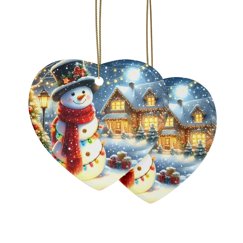 Festive Ceramic Ornaments - Heart-Shaped Snowman Decorations for Christmas, Tree Decor, Holiday Gifts, Home Accents
