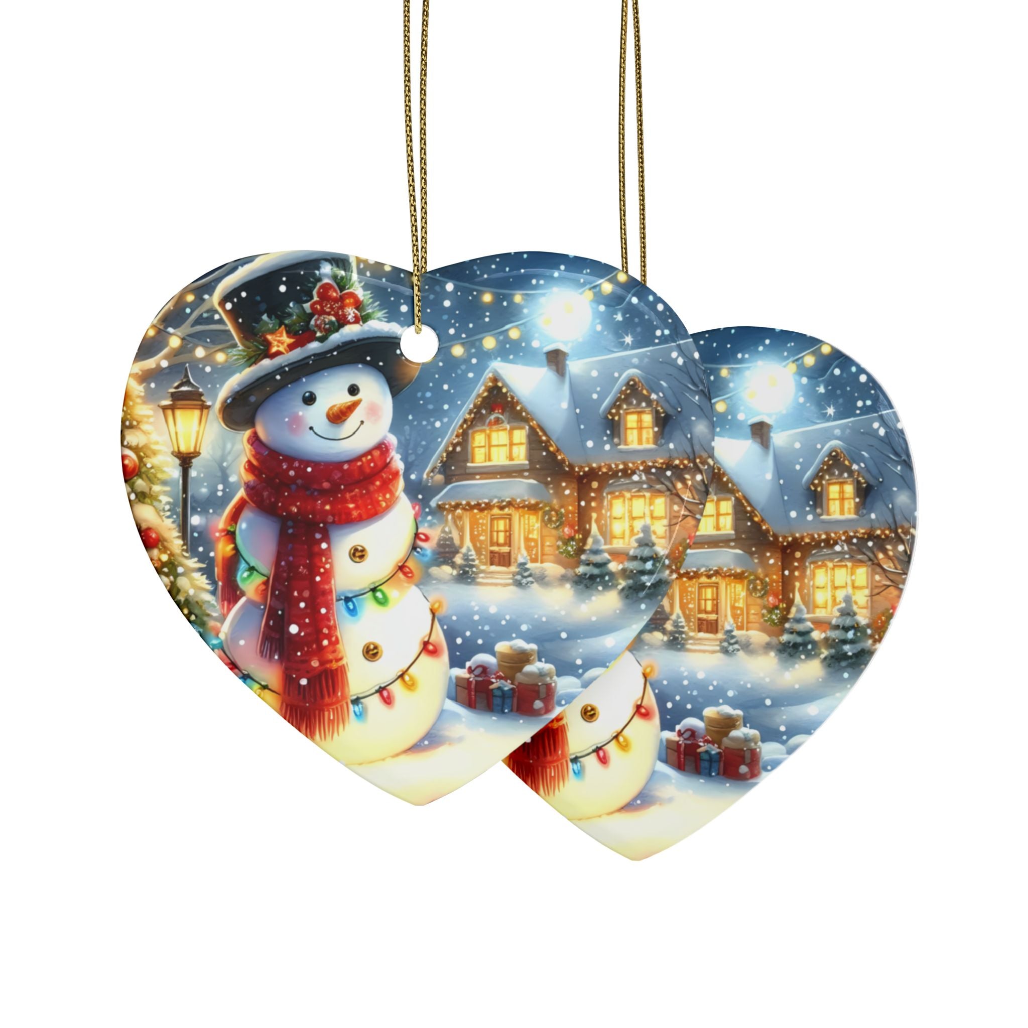 Festive Ceramic Ornaments - Heart-Shaped Snowman Decorations for Christmas, Tree Decor, Holiday Gifts, Home Accents