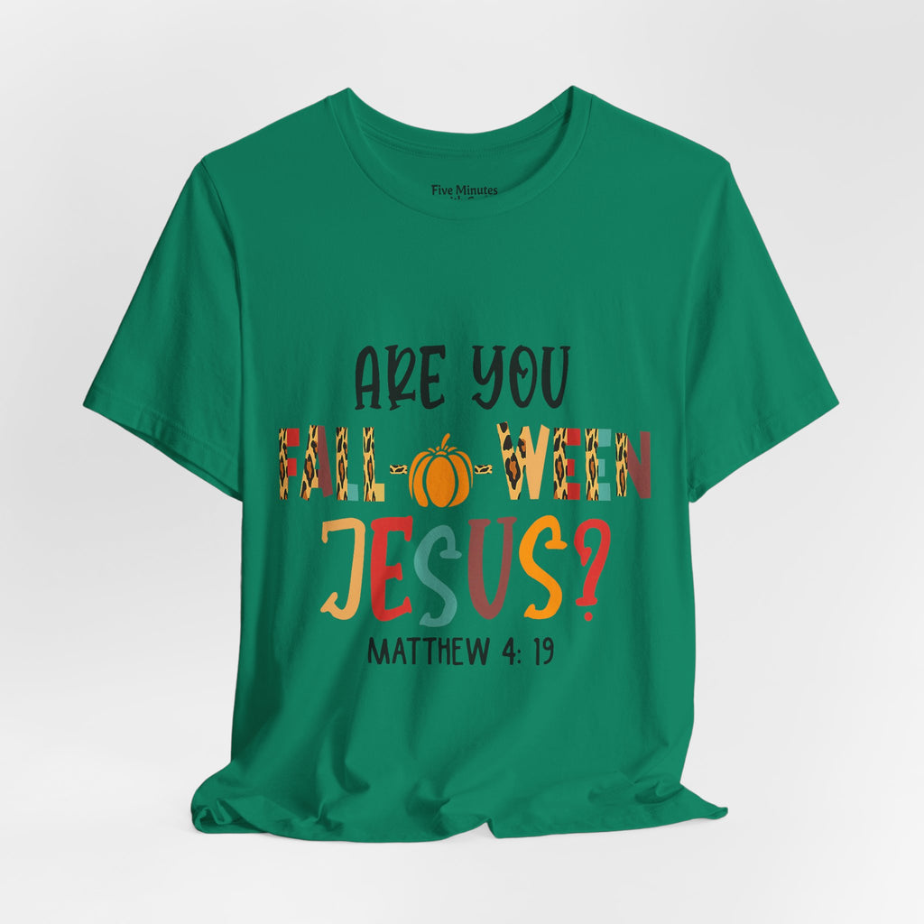 Fall-Themed Jesus Tee | Unisex Jersey Short Sleeve T-Shirt, Halloween Church Wear, Faith-Based Gift, Cozy Casual Top