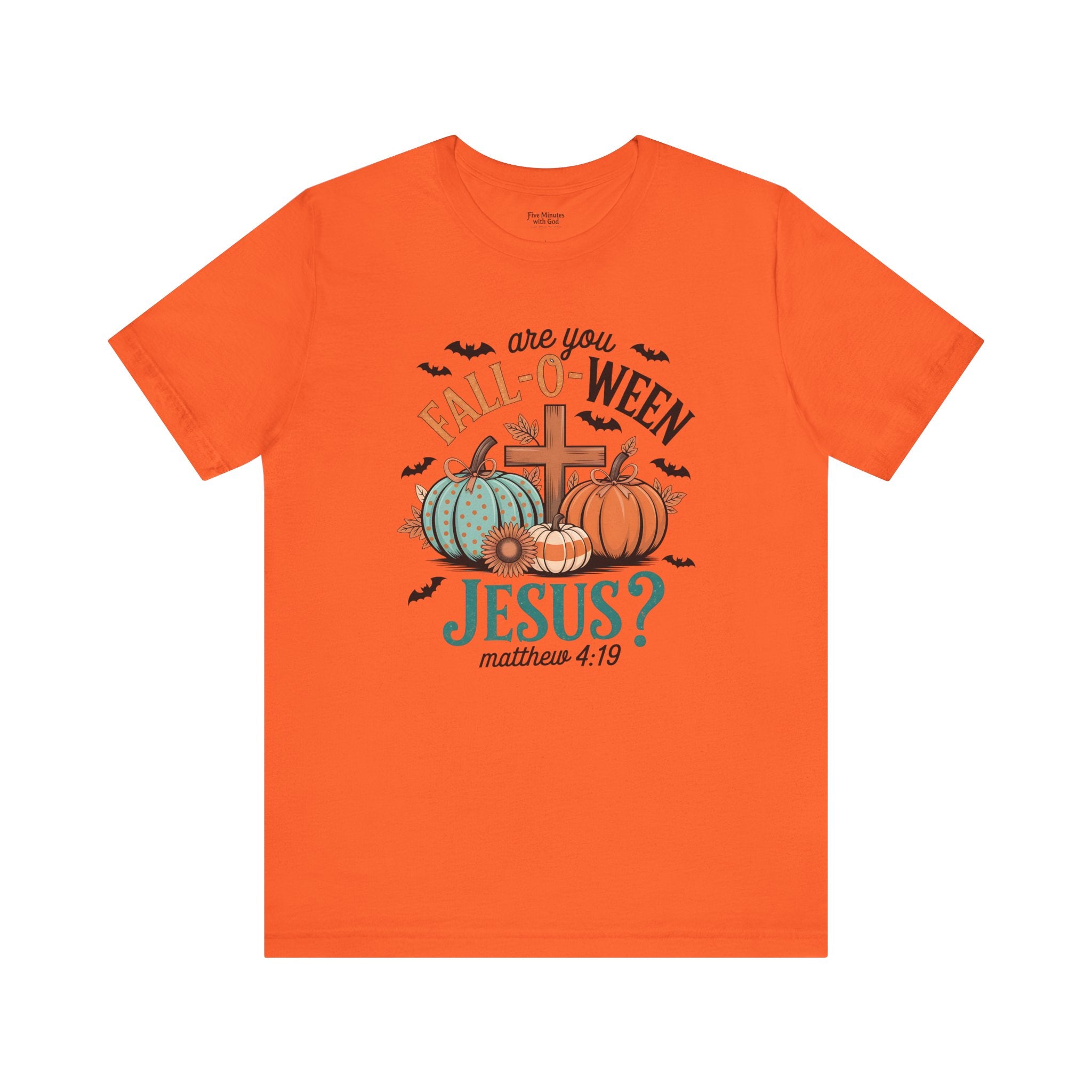 Fall-Themed Jesus T-Shirt, Unisex Short Sleeve Tee, Christian Apparel, Autumn Wear, Pumpkin Design, Halloween Celebration