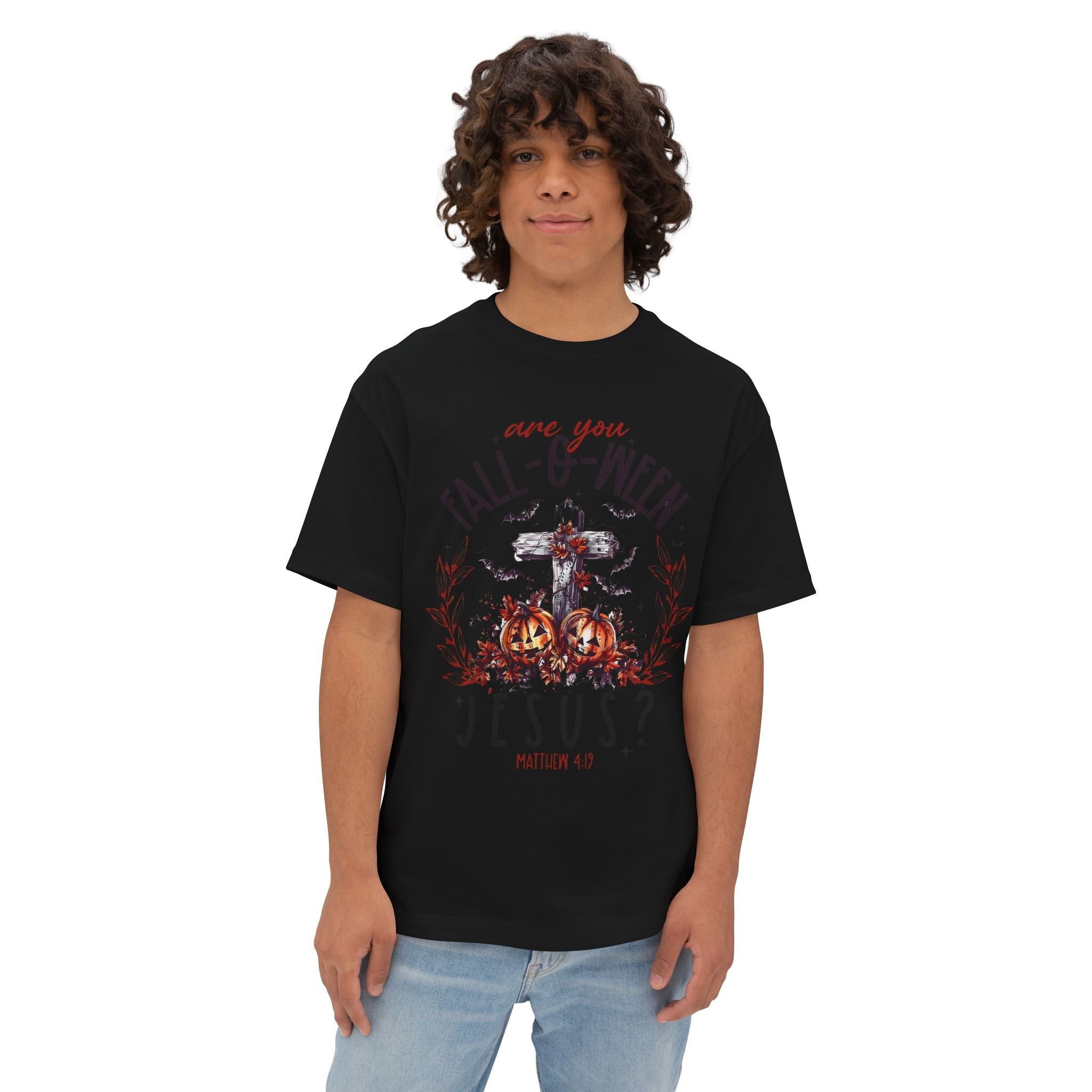 Fall-O-Ween Jesus Boxy Tee, Oversized T-Shirt for Halloween, Unisex, Funny Christian Tee, Casual Fall Wear, Unique Gift Idea