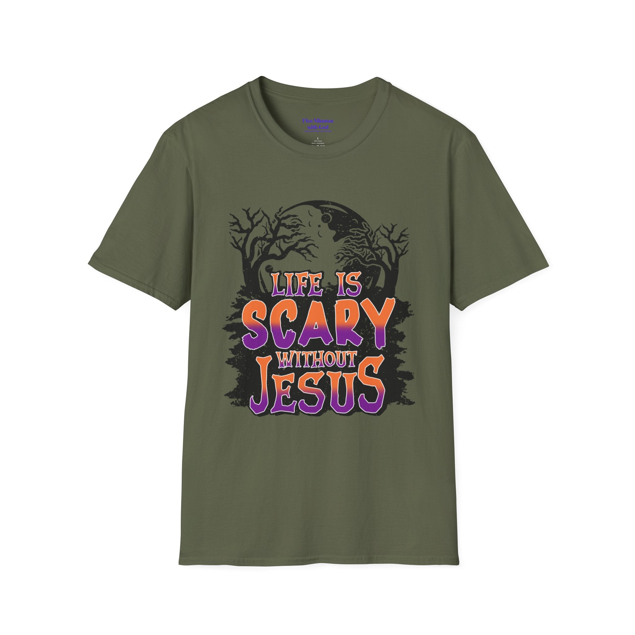 Unisex Softstyle T-Shirt - "Life is Scary Without Jesus" Halloween Tee, Christian Apparel, Faith-Based Gift, Religious T-Shirt