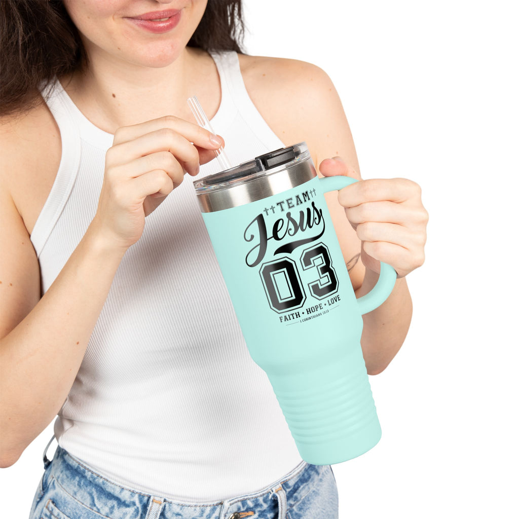 Faith-Inspired Insulated Travel Mug, 40oz - Team Jesus, Custom Tumbler for Gifts, Inspirational Drinkware, Bible Study, Church Events