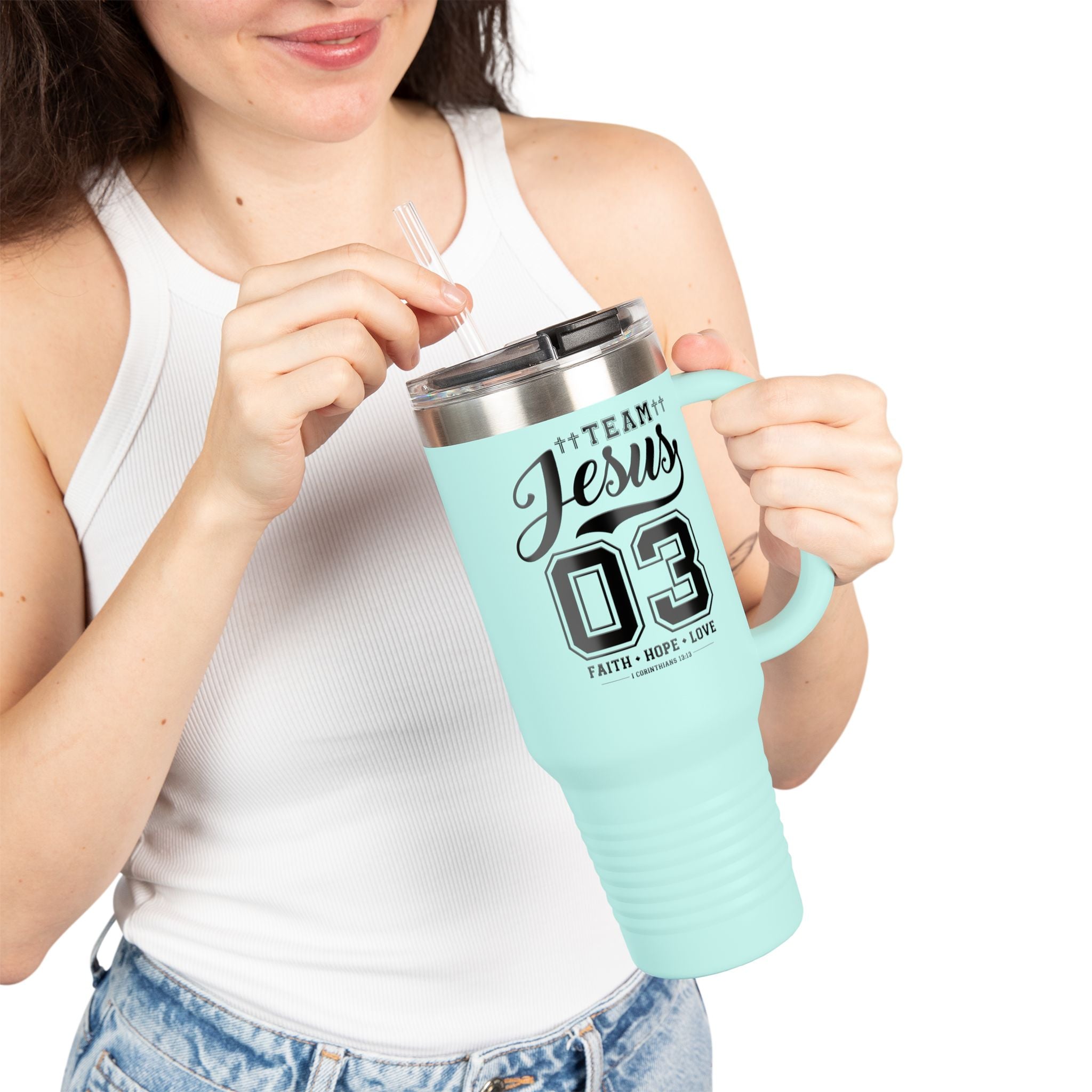 Faith-Inspired Insulated Travel Mug, 40oz - Team Jesus, Custom Tumbler for Gifts, Inspirational Drinkware, Bible Study, Church Events