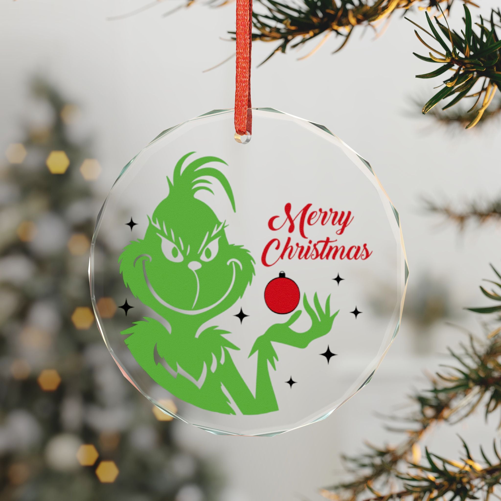 Christmas Crystal Glass Ornament, Holiday Decor, Personalized Gift, Tree Decoration, Festive Keepsake