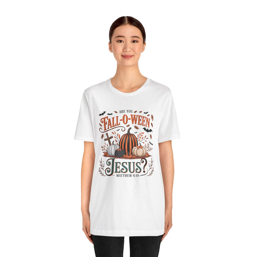 Fall-O-Ween Jesus Tee, Funny Fall T-Shirt, Unisex Pumpkin Shirt, Halloween Christian Top, Autumn Graphic Tee, Religious Casual Wear