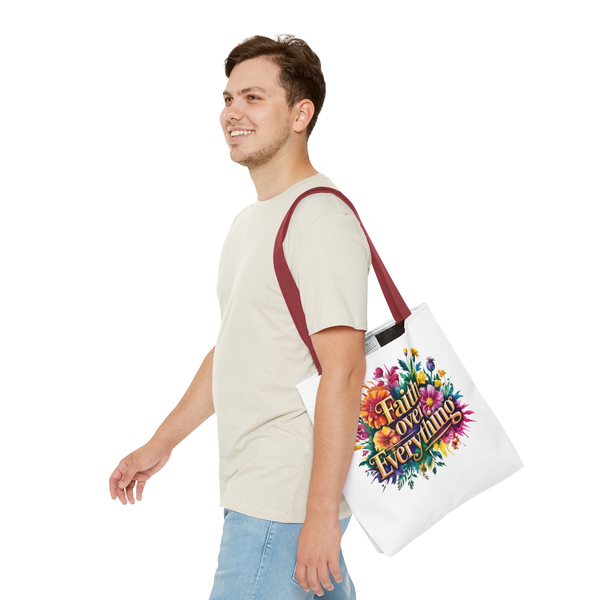 Faith Over Everything Tote Bag - Personalized Floral Design, Gift for Her, Everyday Use, Eco-Friendly Shopping, Inspirational Quote