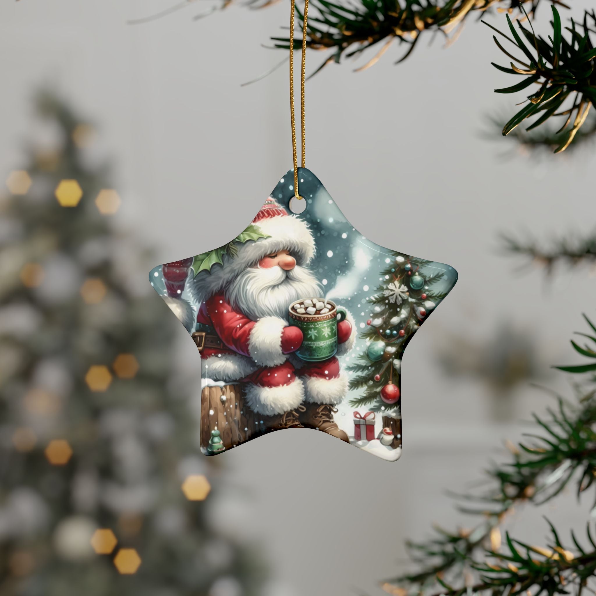 Festive Ceramic Ornaments | Vintage Santa Star Decor | Christmas Tree Ornaments, Holiday Decorations, 5pcs Set