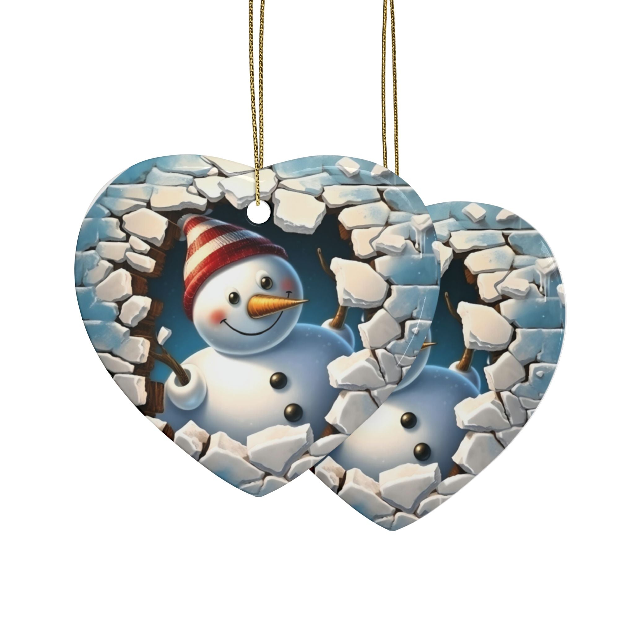Heart-Shaped Snowman Ceramic Ornaments | Winter Decorations, Christmas Gifts, Holiday Decor, Keepsake Ornaments, Festive Home Accents