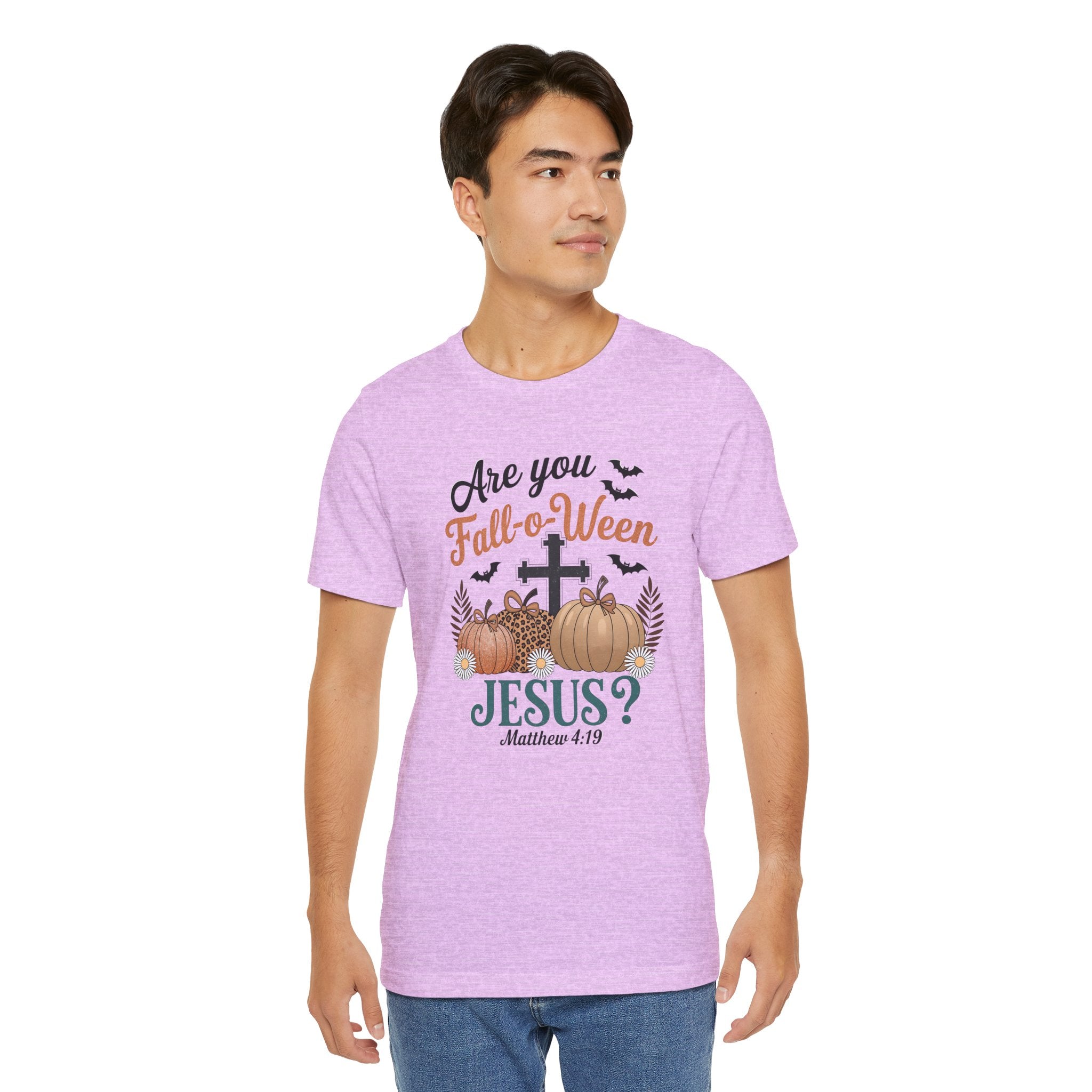 Fall-themed Christian Tee, Are You Fall-o-Ween Jesus?, Unisex Halloween Shirt, Autumn Faith T-Shirt, Pumpkin Design Top
