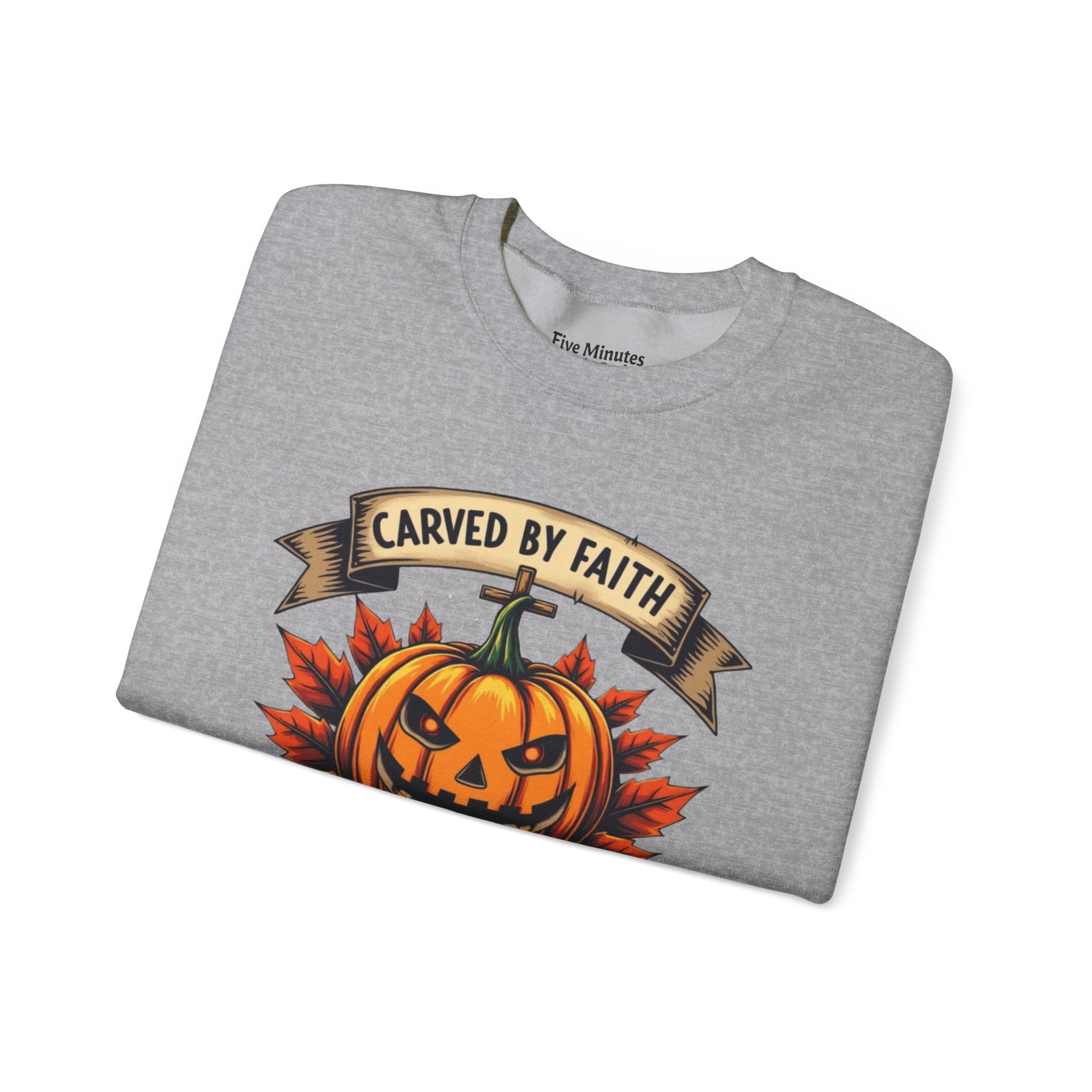 Autumn Pumpkin Sweatshirt - Carved by Faith Lit by Grace, Cozy Fall Fashion, Halloween Gift, Unisex Crewneck, Seasonal Hoodie, Halloween